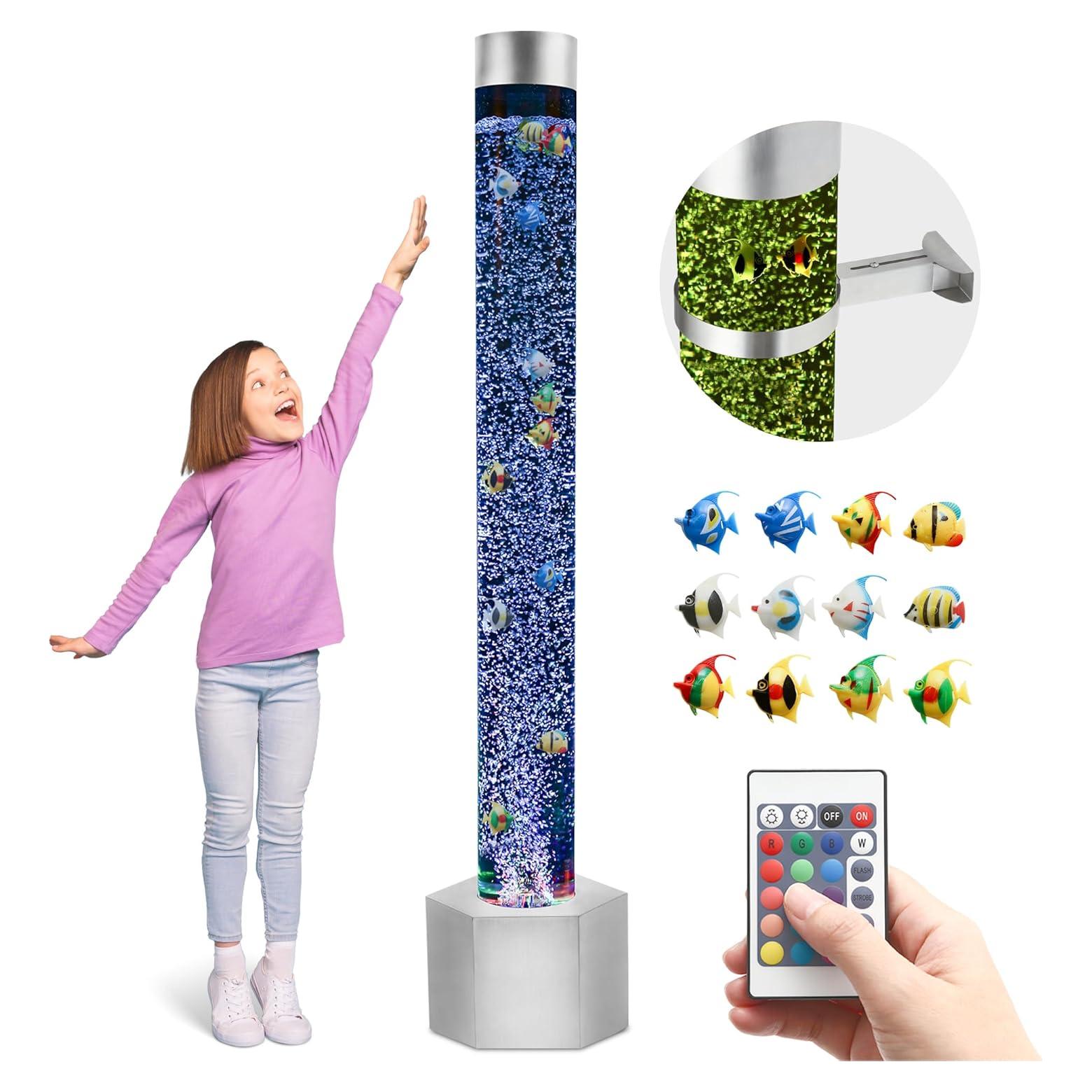 Tubo de Burbuja Sensorial LED 16 Colores con Peces - 152 cm