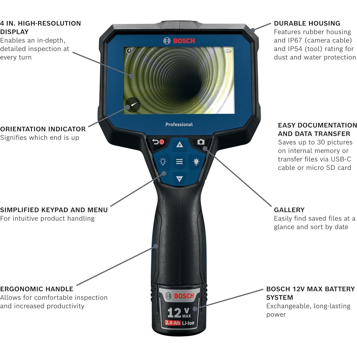 Cámara de Inspección Bosch GIC4-23C 1.5m con Luz LED