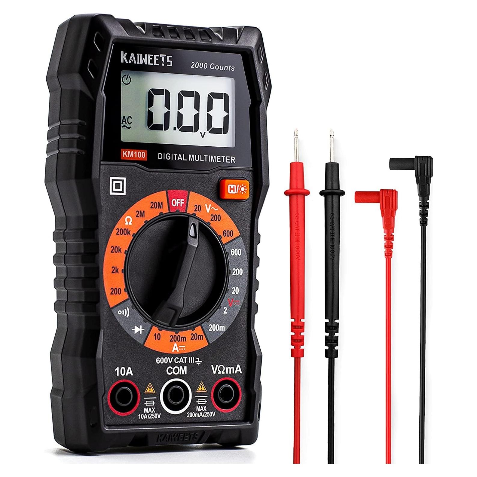 Multímetro Digital KAIWEETS KM100 con Estuche y Doble Fusible