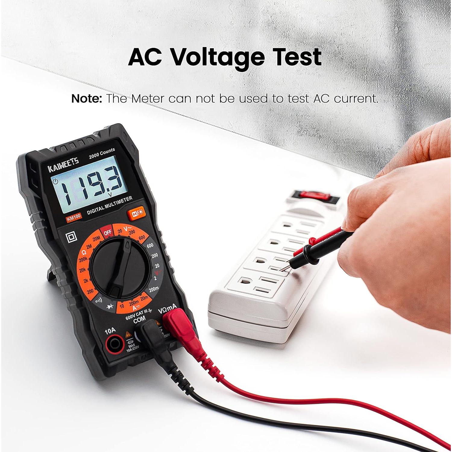 Multímetro Digital KAIWEETS KM100 con Estuche y Doble Fusible