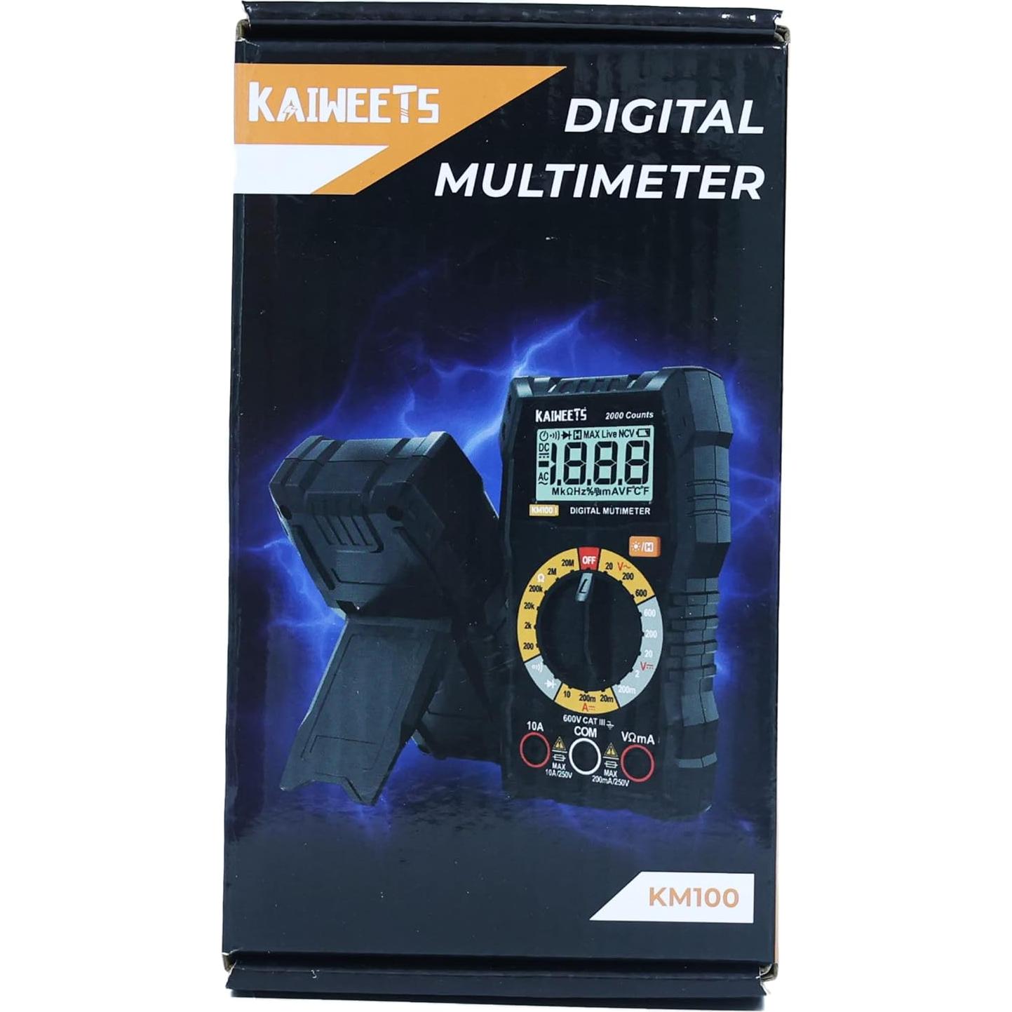 Multímetro Digital KAIWEETS KM100 con Estuche y Doble Fusible