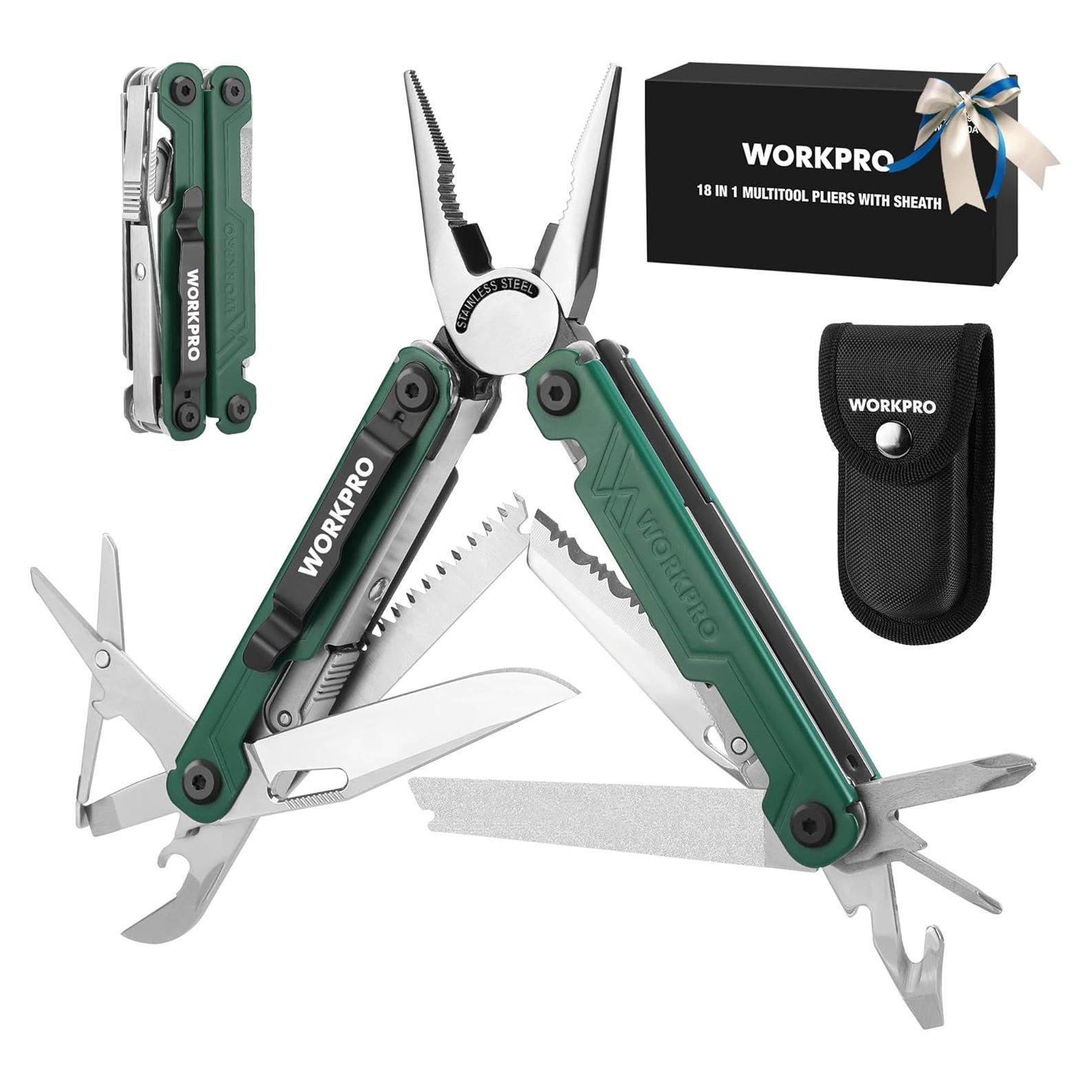 Multiherramienta 18 en 1 WORKPRO de Acero Inoxidable Verde