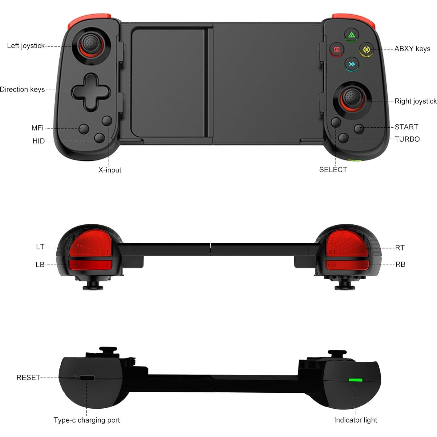 Controlador Inalámbrico Koiiko D6 DP para iPhone/Android/PC - Negro