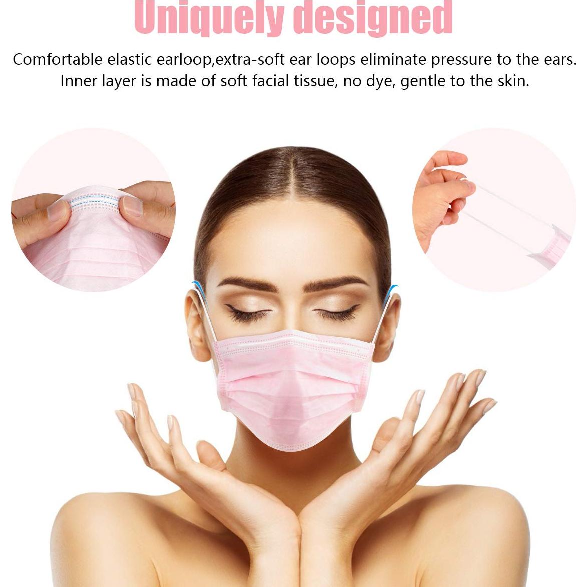 Mascarillas Desechables Wecolor 100 Pcs 3 Capas Rosa