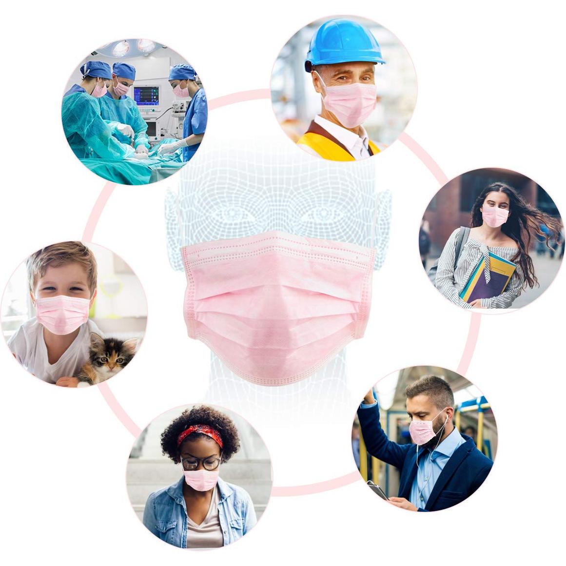 Mascarillas Desechables Wecolor 100 Pcs 3 Capas Rosa