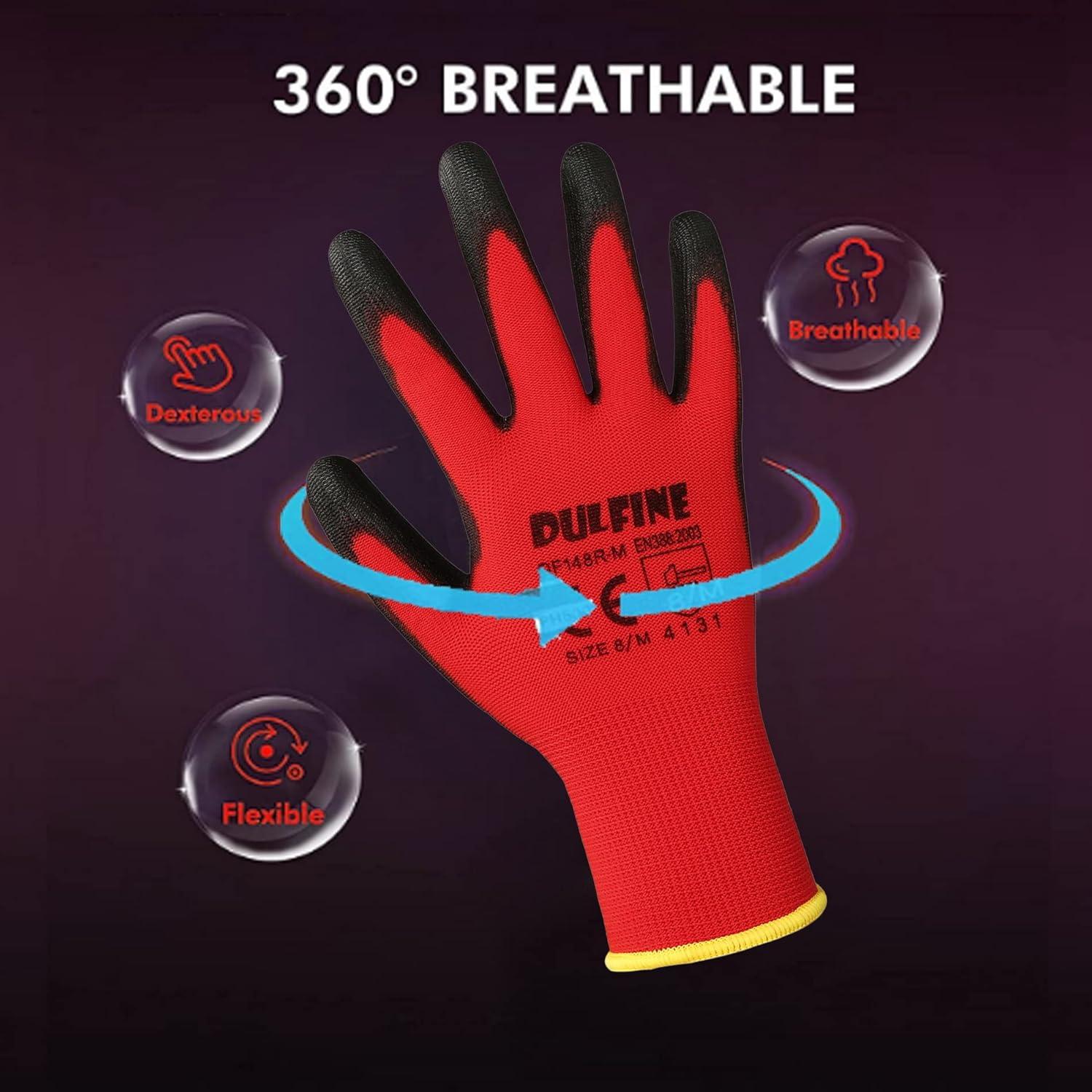 Guantes de Trabajo DULFINE PU Rojo 12 Pares Talla Grande