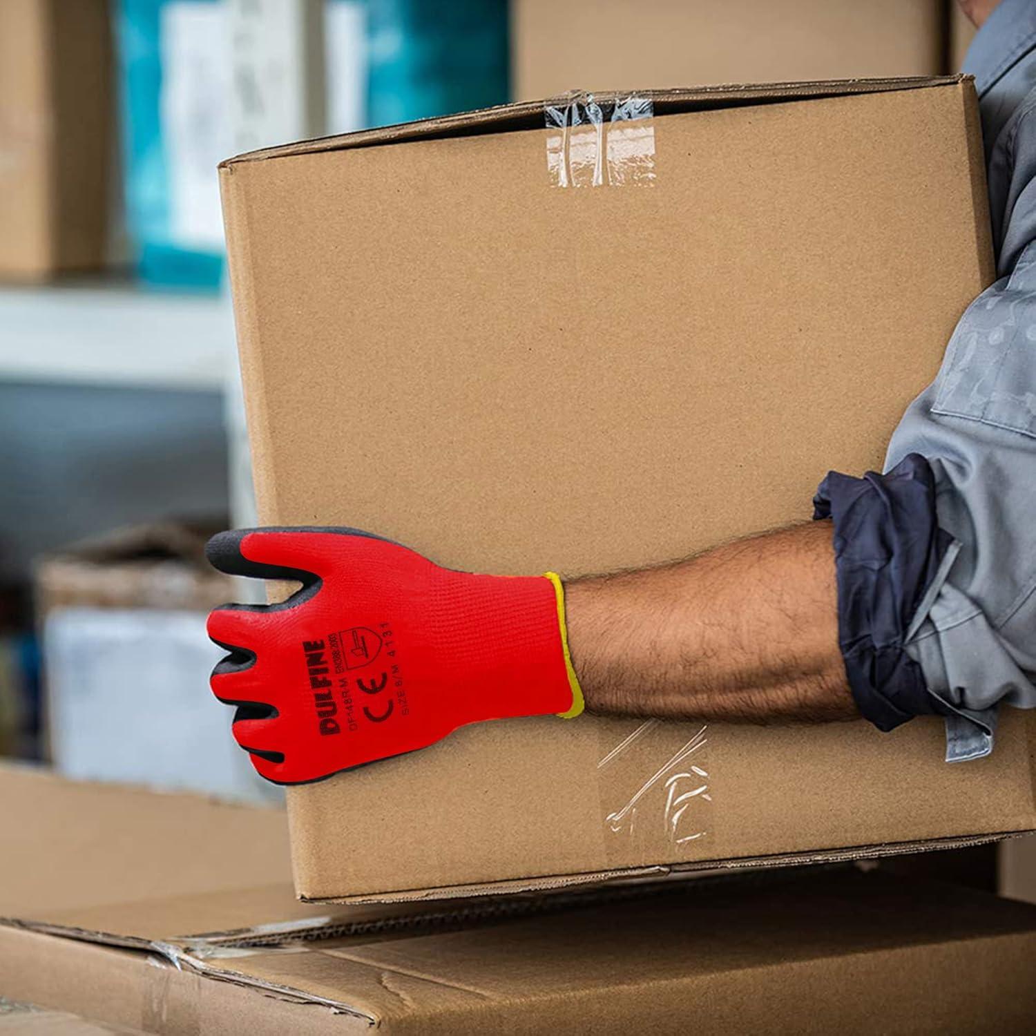 Guantes de Trabajo DULFINE PU Rojo 12 Pares Talla Grande