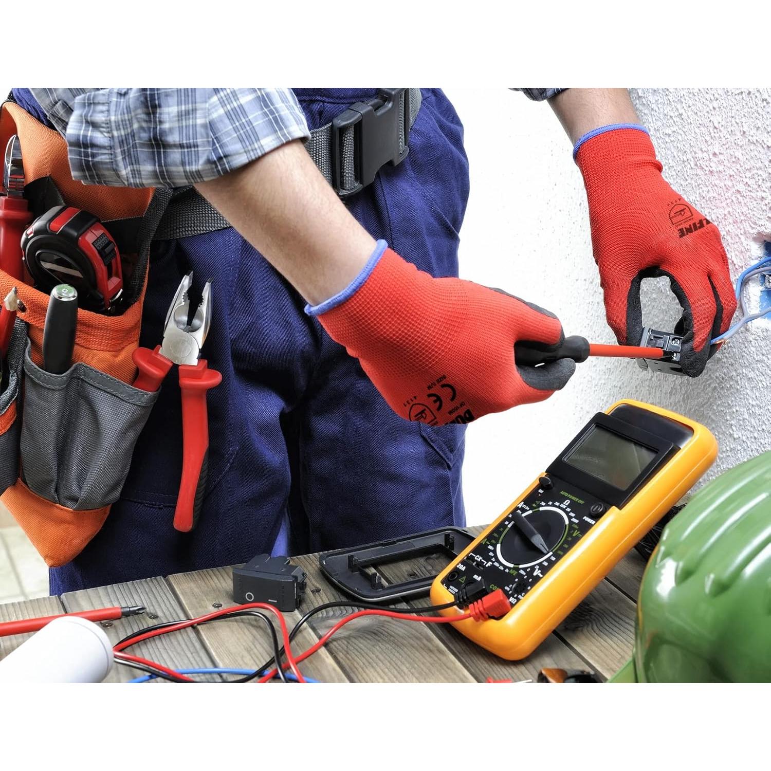 Guantes de Trabajo DULFINE PU Rojo 12 Pares Talla Grande