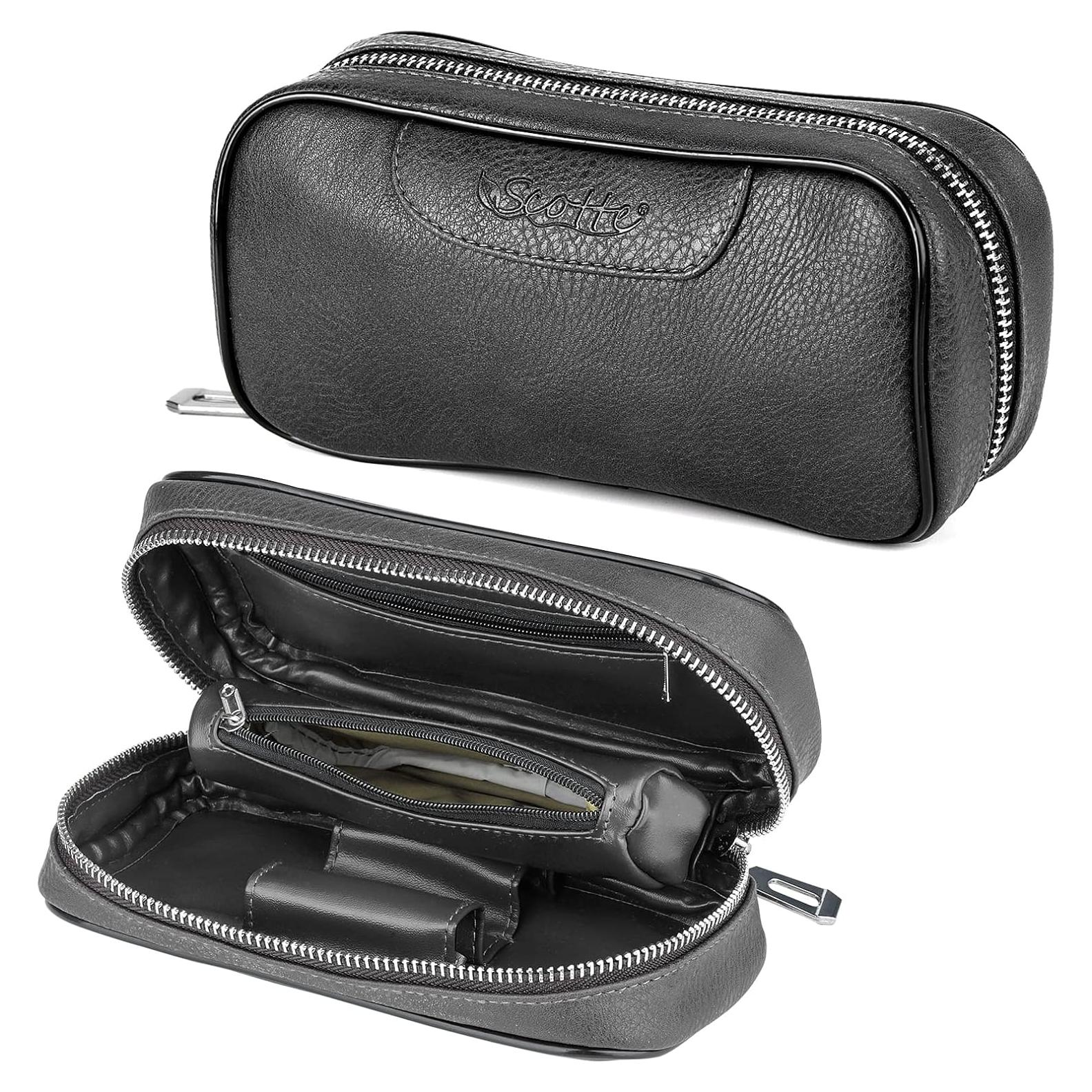 Funda de Cuero PU Scotte para 2 Pipás de Tabaco y Accesorios