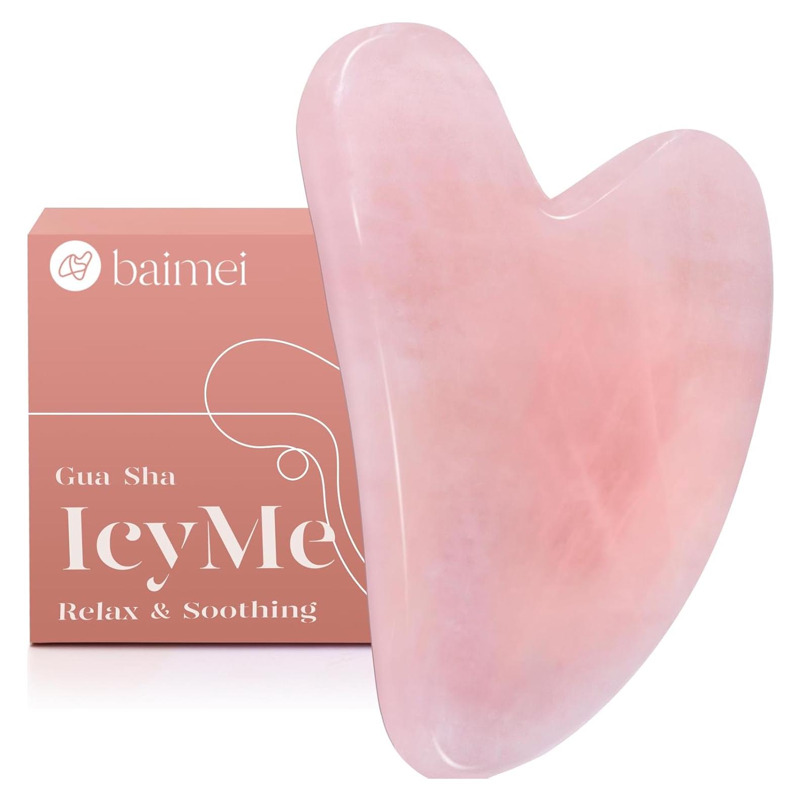 Herramienta Gua Sha Facial BAIMEI Cuarzo Rosa 8x5cm
