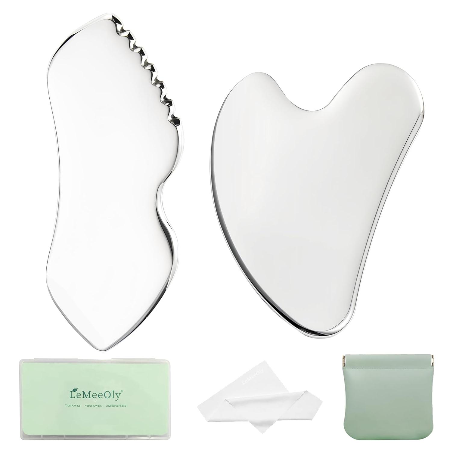 Juego de 2 Piezas Gua Sha Facial LeMeeOly Acero Inoxidable