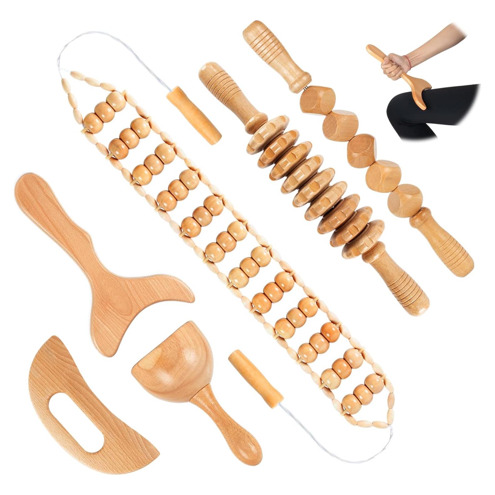 Kit de Masaje de Madera 6 en 1 KintKita - Drenaje Linfático y Anti-Celulitis