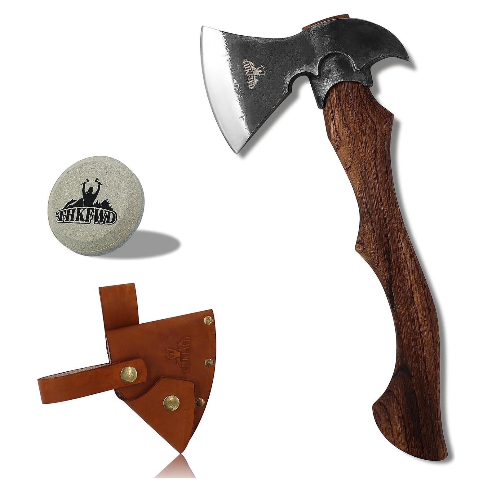 Hacha de Camping THKFWD 37.34 cm con Funda de Cuero
