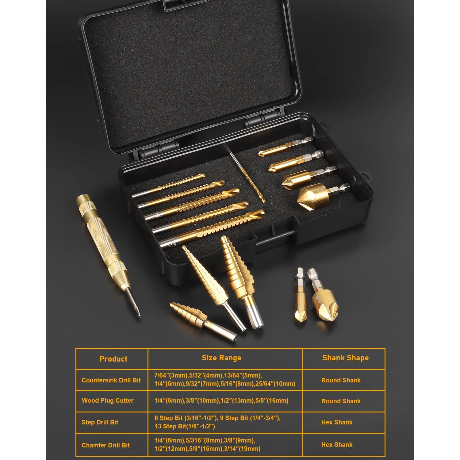 Juego de Brocas de Avellanado 16 Piezas WENHUALI con Estuche