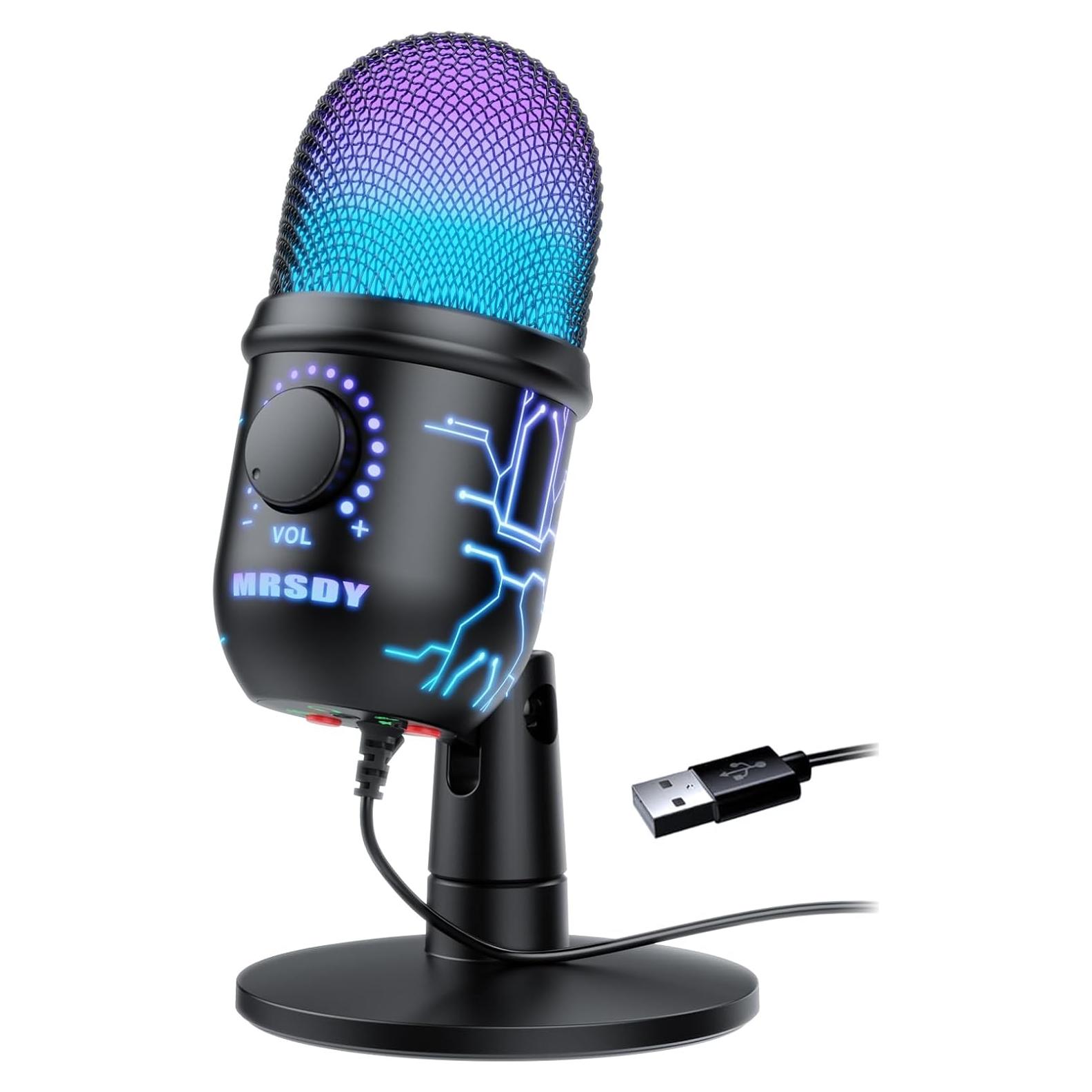 Micrófono USB MRSDY V5-P para Juegos y Podcast, 2m, RGB