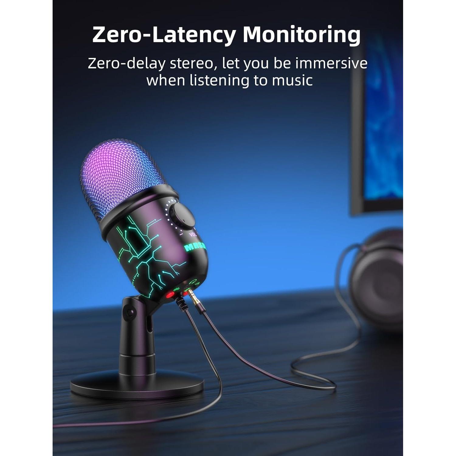 Micrófono USB MRSDY V5-P para Juegos y Podcast, 2m, RGB