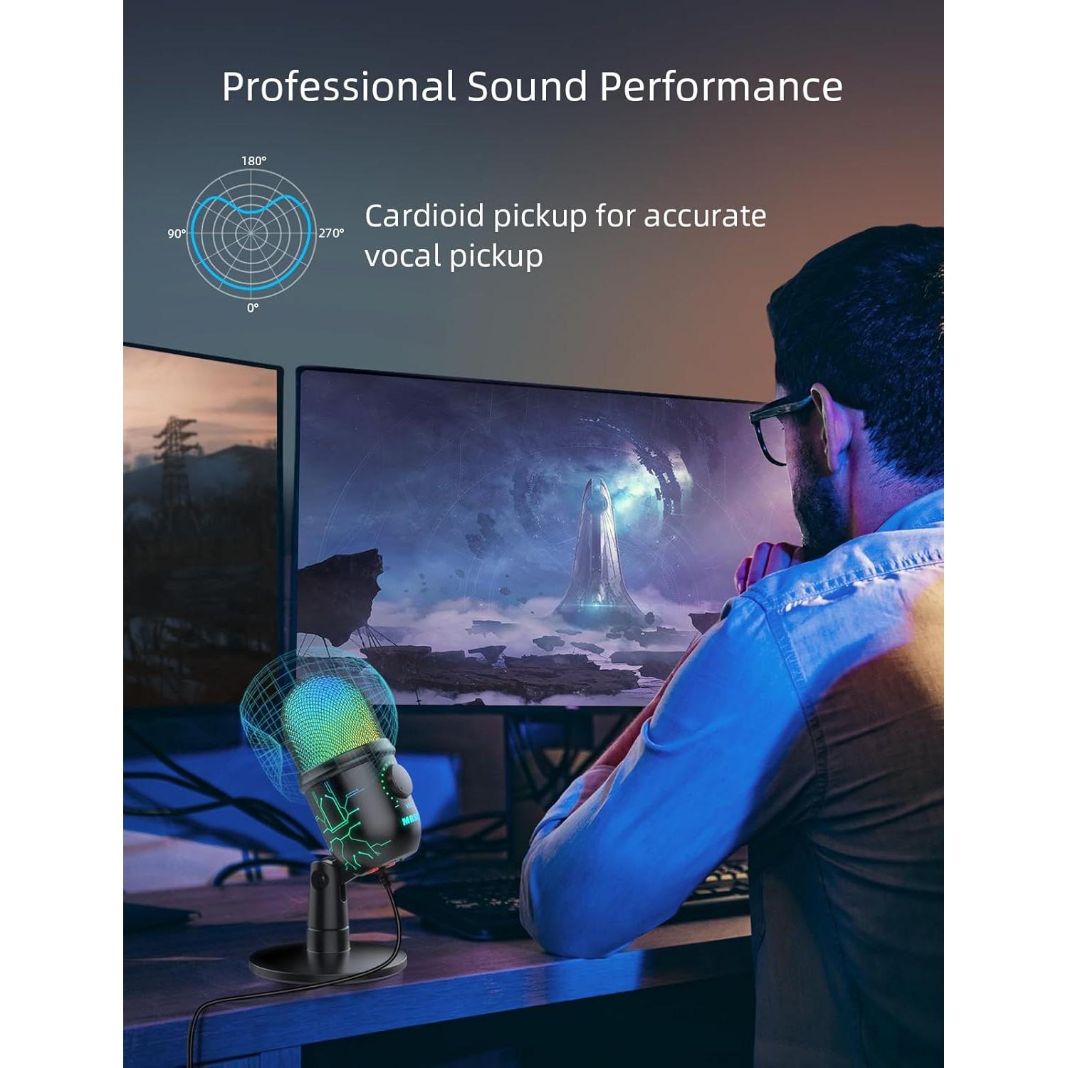 Micrófono USB MRSDY V5-P para Juegos y Podcast, 2m, RGB