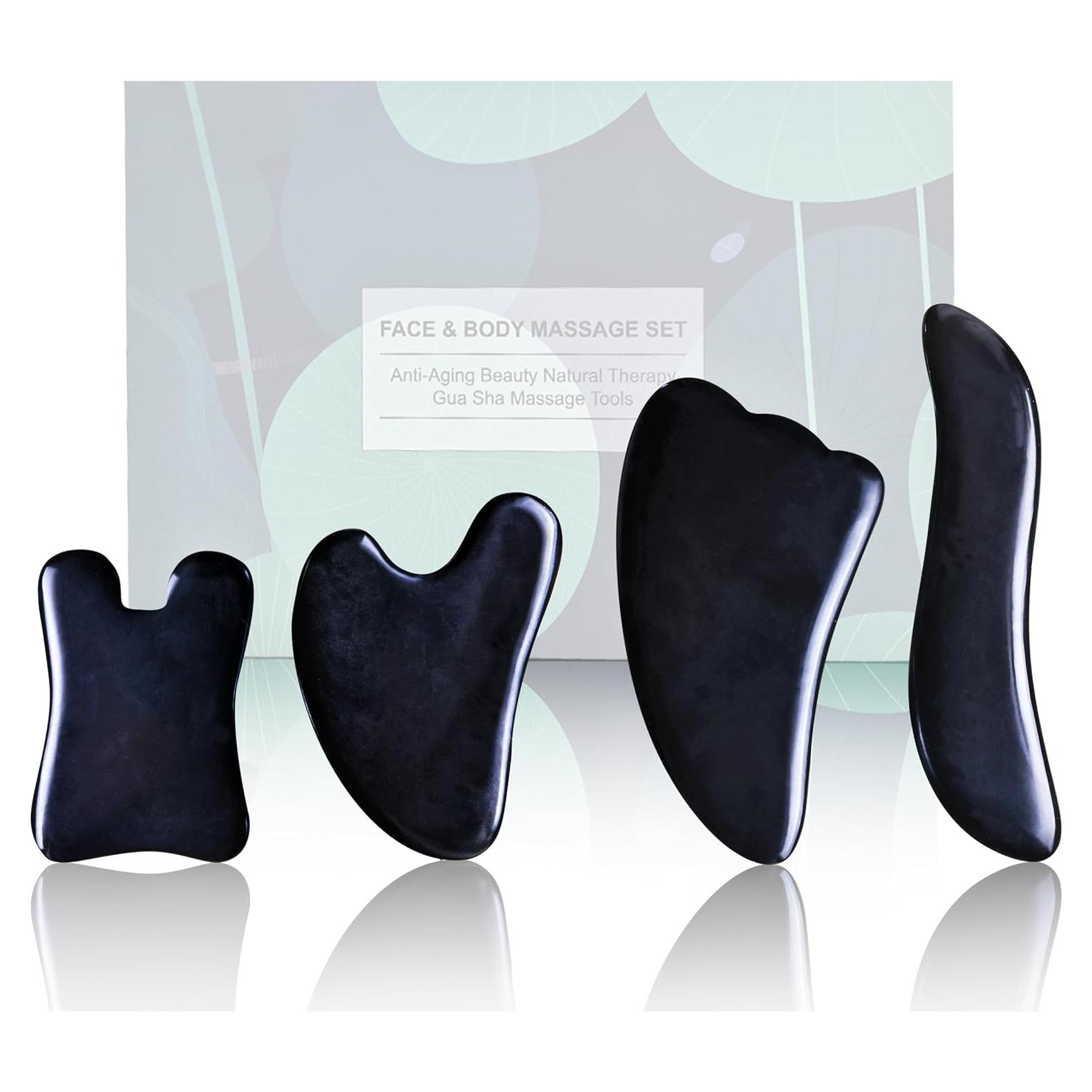 Herramienta de Masaje Guasha Rena Chris 4 Pcs Facial Negro