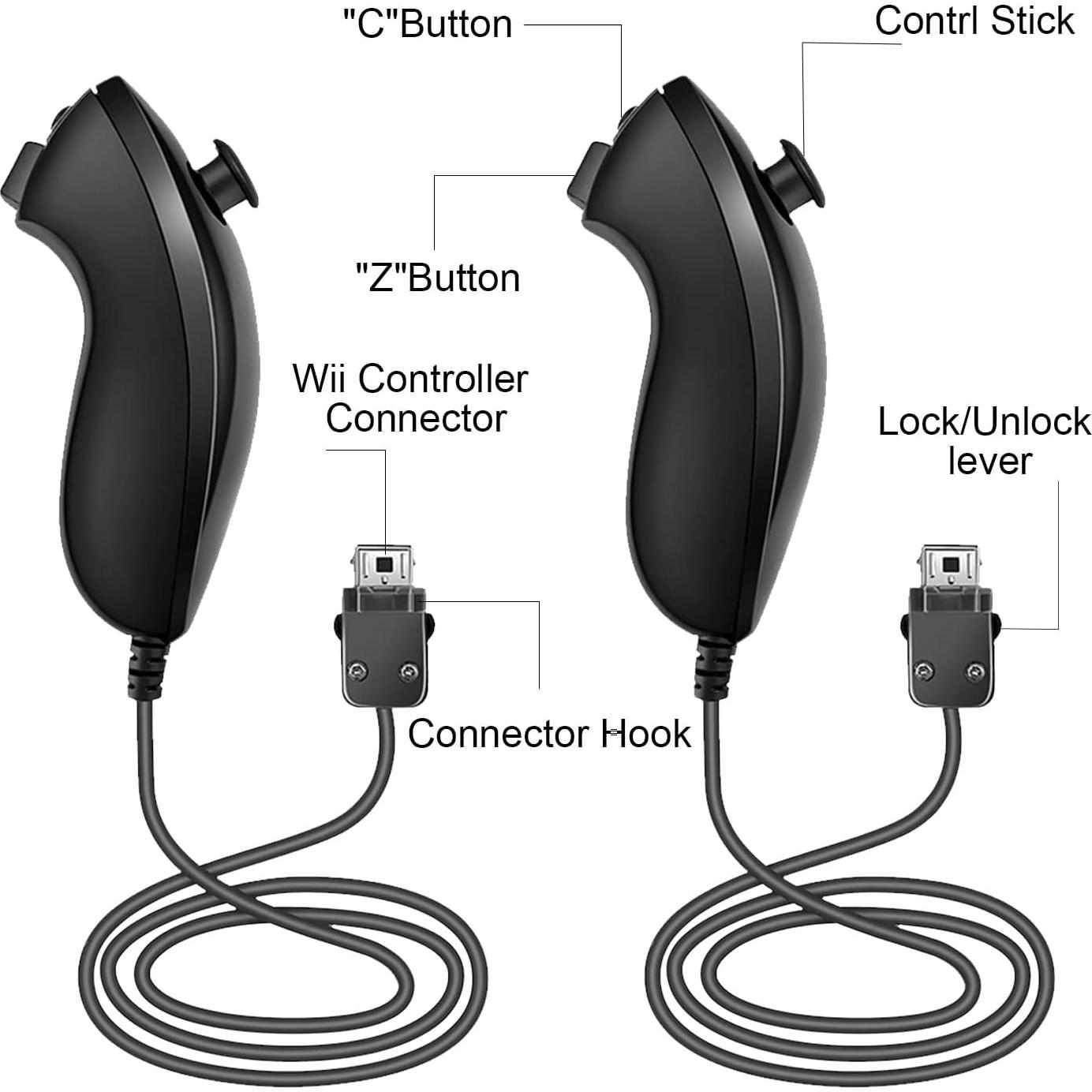 Controlador Nunchuck NC para Nintendo Wii y Wii U - Negro 2PCS