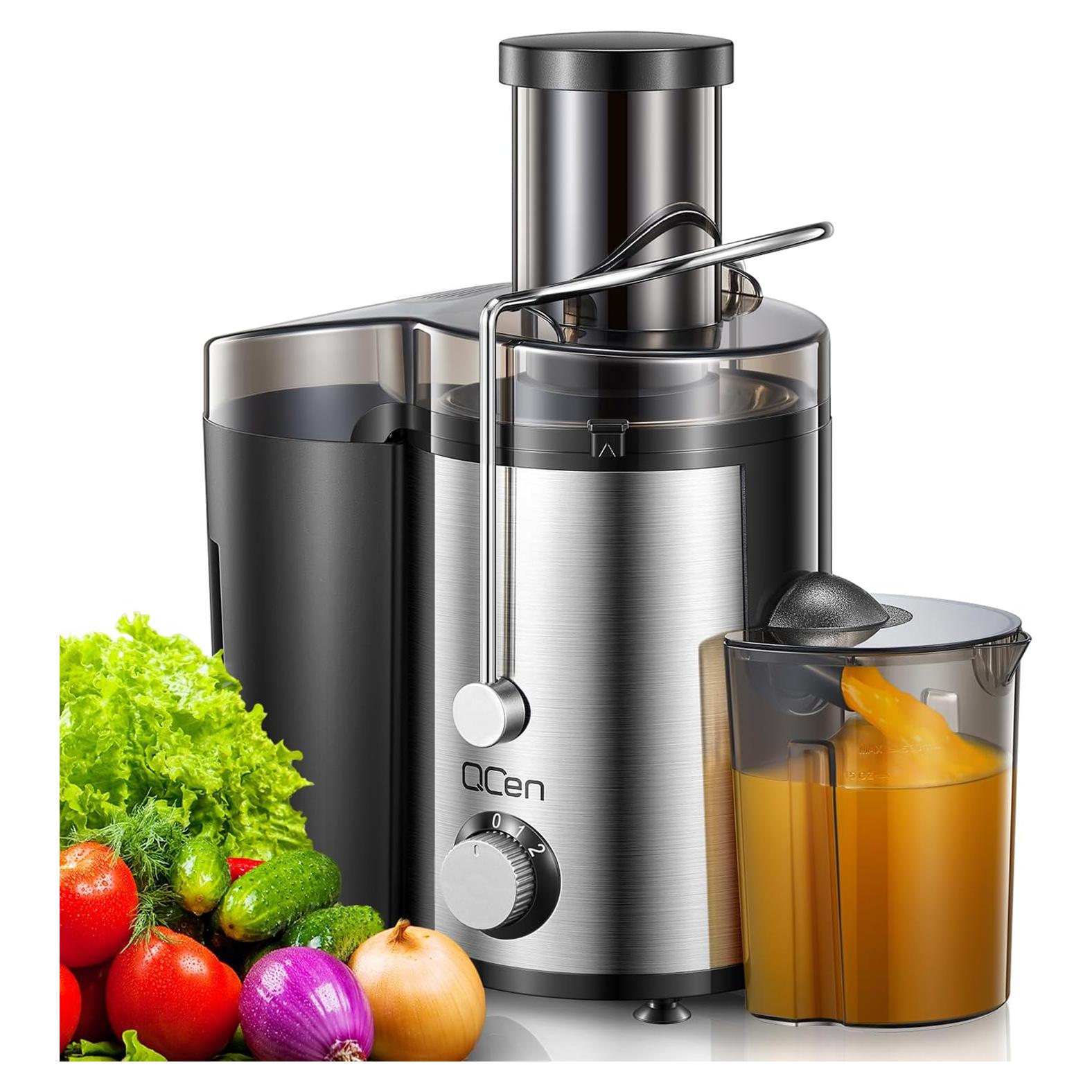 Extractor de Jugo QCen 800W Doble Velocidad Acero Inoxidable