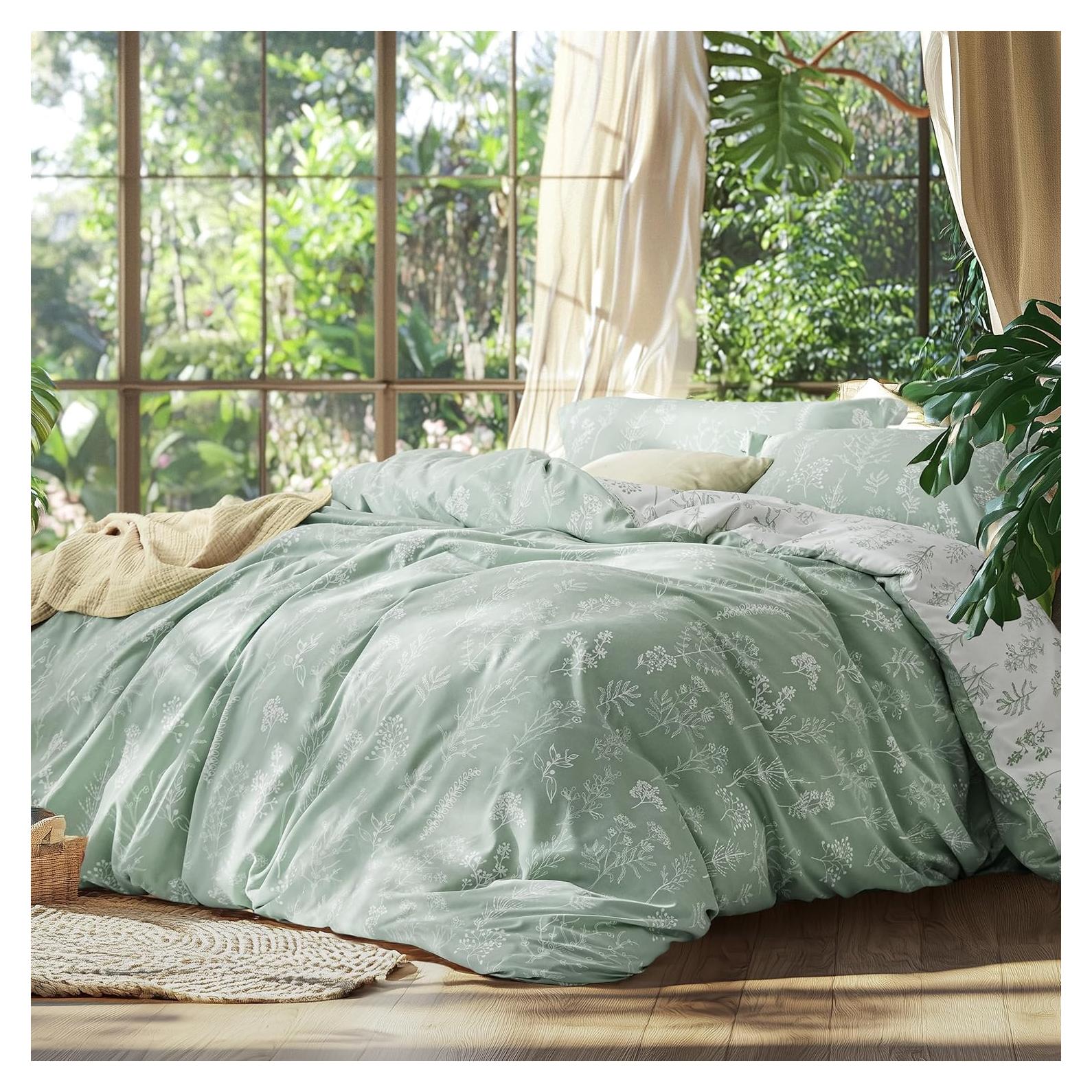 Juego de Edredón Twin Verde Salvia Bedsure Floral 2 Piezas