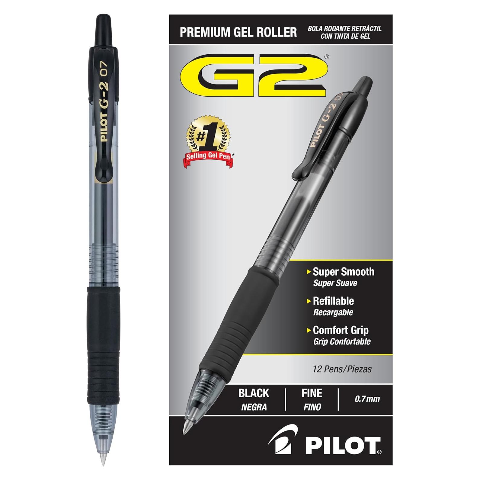 Bolígrafos de Gel Pilot G2 0.7 mm Negro - Pack 12 Unidades