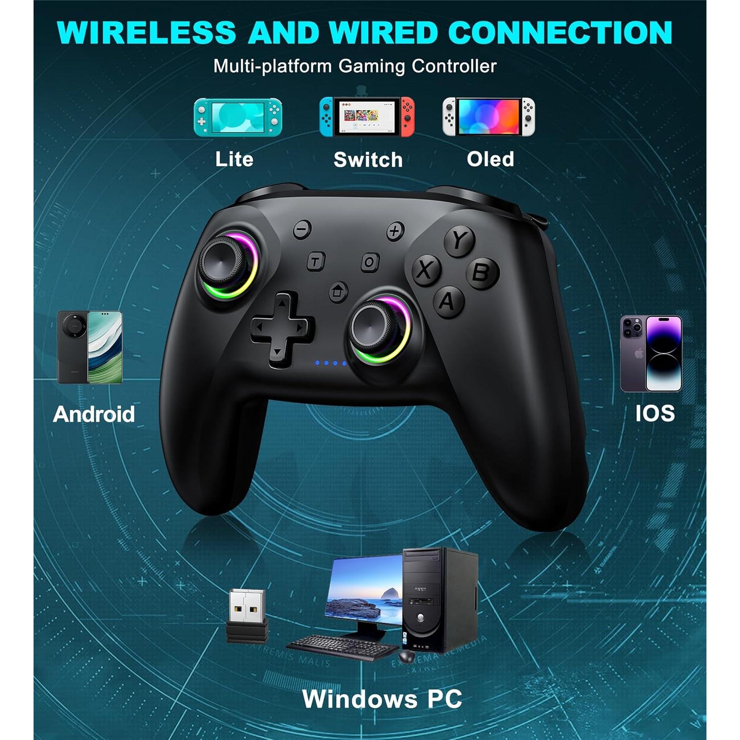 Controlador Inalámbrico NealGamefy para PC y Switch - Bluetooth 5.3, 1000mAh