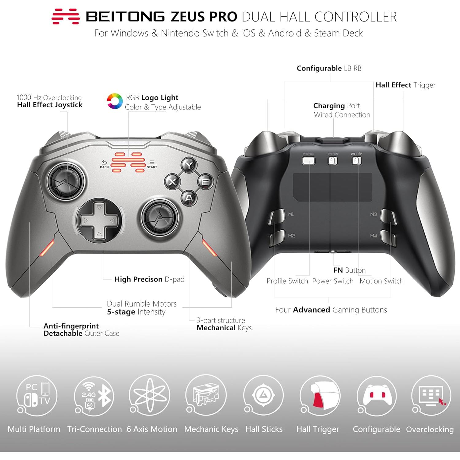 Controlador de Juego Inalámbrico BEITONG Zeus Pro - PC/Switch