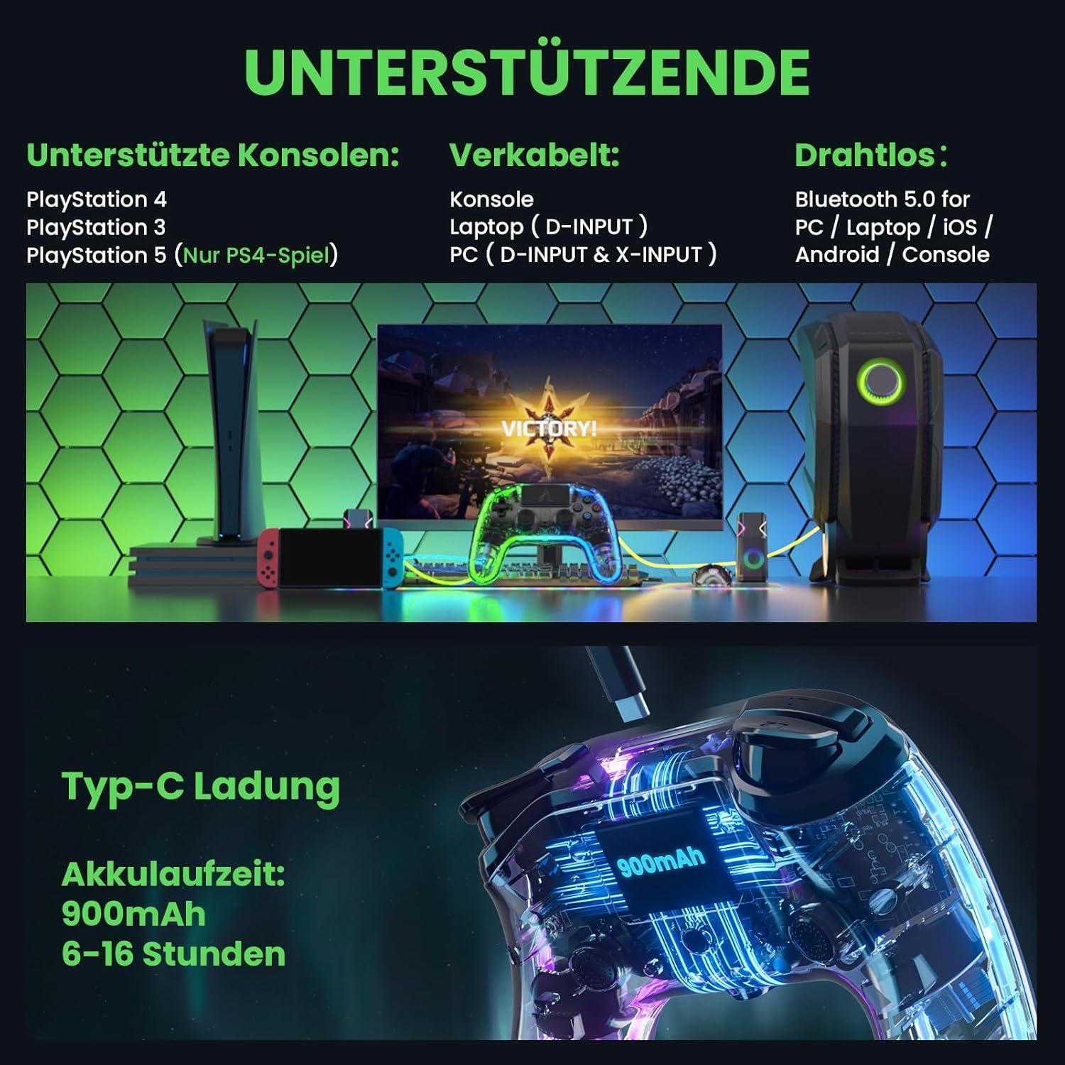 Controlador Inalámbrico AUROCE PS4/PS3/PC RGB Neón