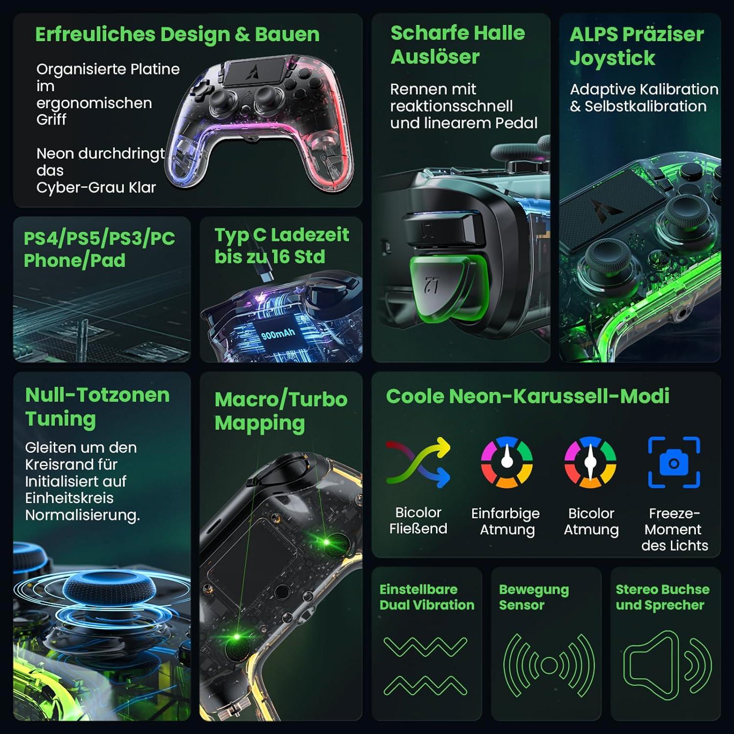 Controlador Inalámbrico AUROCE PS4/PS3/PC RGB Neón