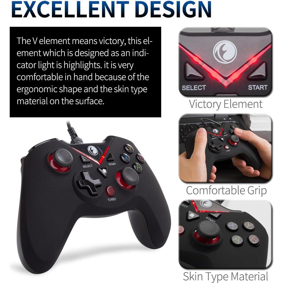 Controlador USB V-one Gamepad Joystick Rojo para PC y Android