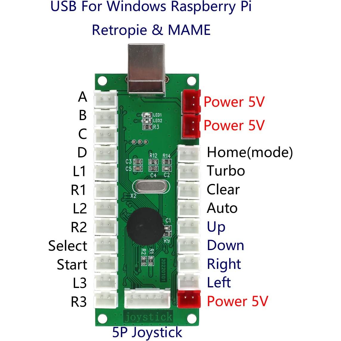 Controlador Arcade SJ@JX USB 2 Jugadores para PC y Raspberry Pi