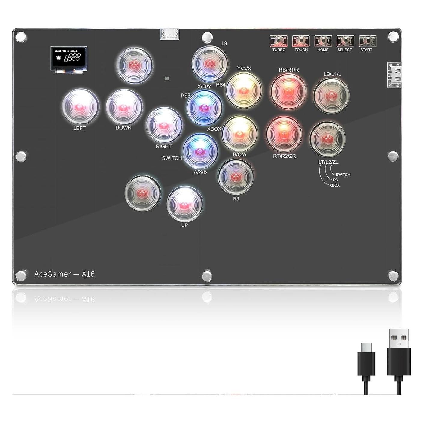 Controlador Arcade AceGamer T16 16 Teclas RGB Turbo PC/PS4/Switch