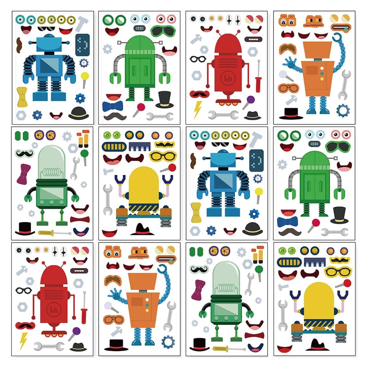 24 Hojas Stickers de Robot DaiUni para Niños Creativos