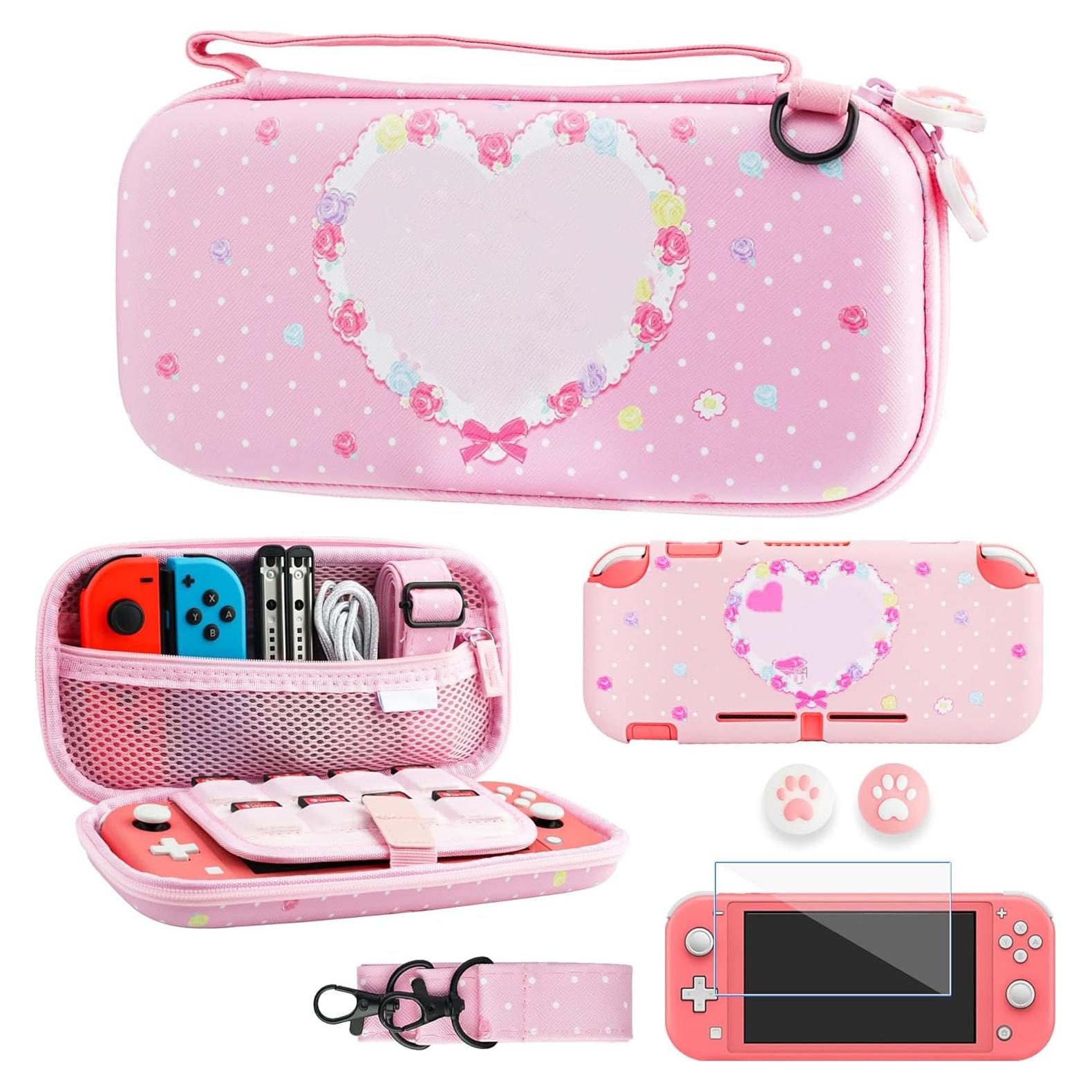 Funda Rosa Conejo GLDRAM para Nintendo Switch Lite con Accesorios