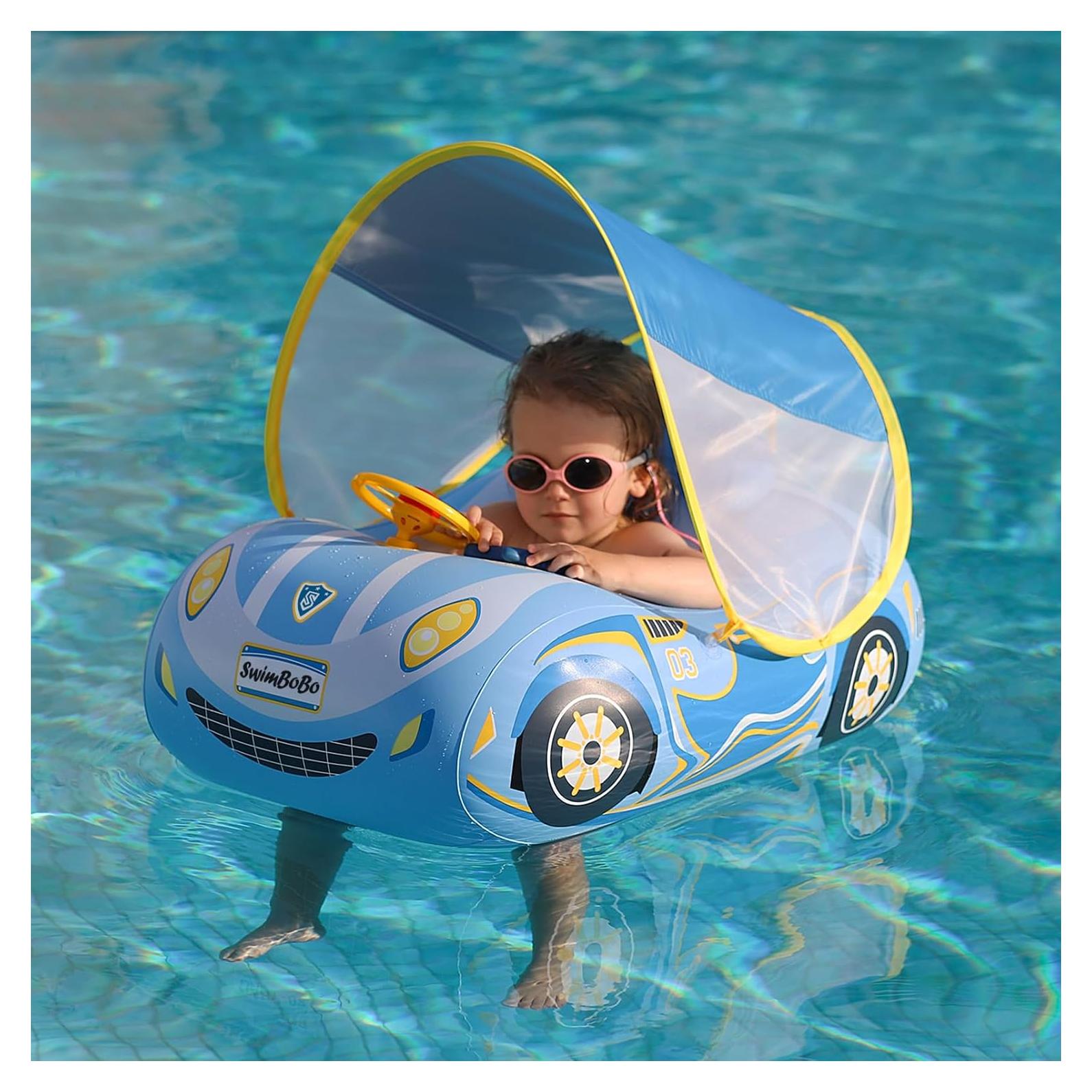 Flotador Inflable para Bebés Swimbobo K2003P Coche Azul con Dosel