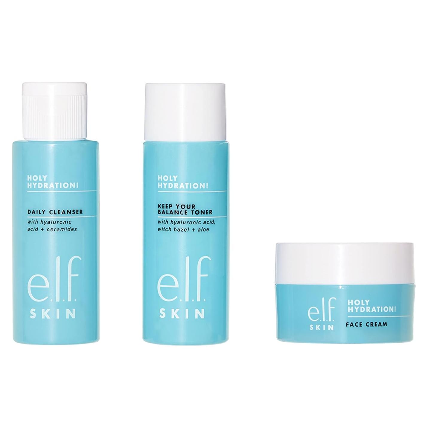 Kit Mini de Cuidado de Piel e.l.f. Holy Hydration - Limpiador, Tónico y Crema