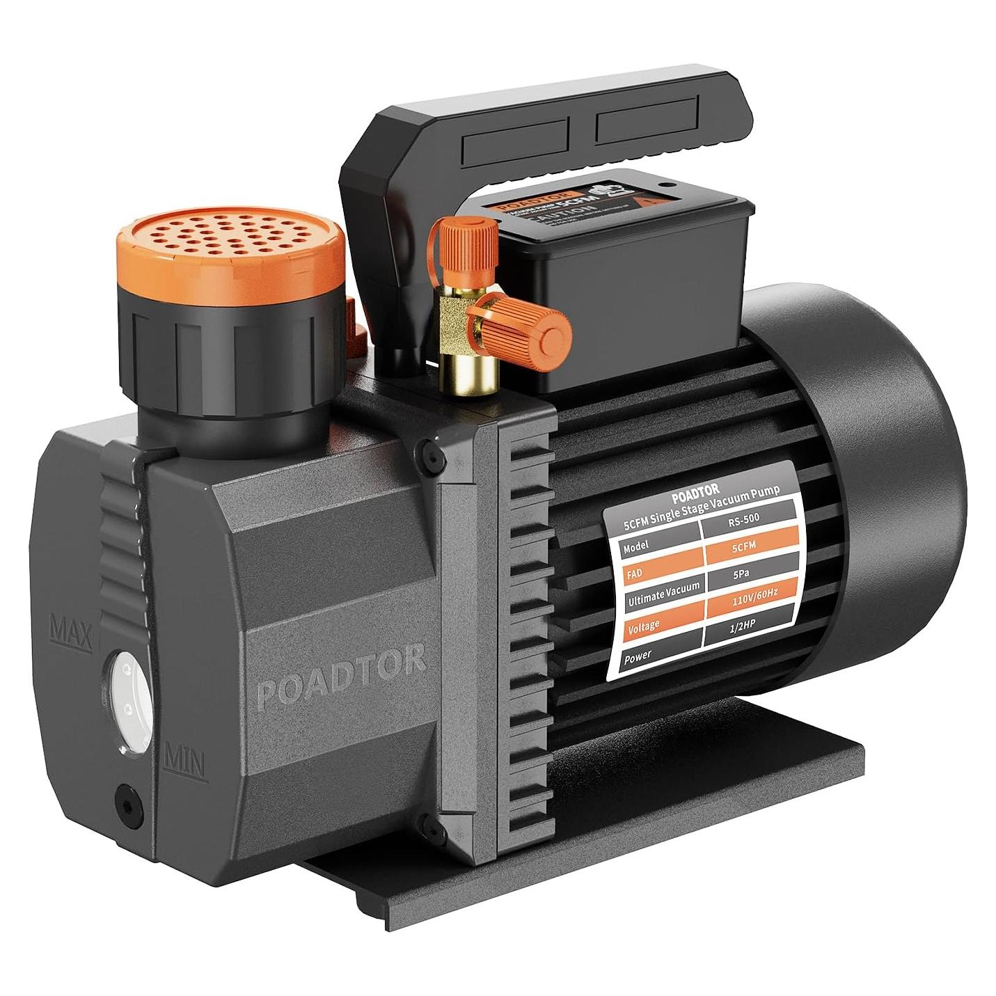 Bomba de vacío POADTOR 5CFM 1/2HP 37.5 micrones 110V