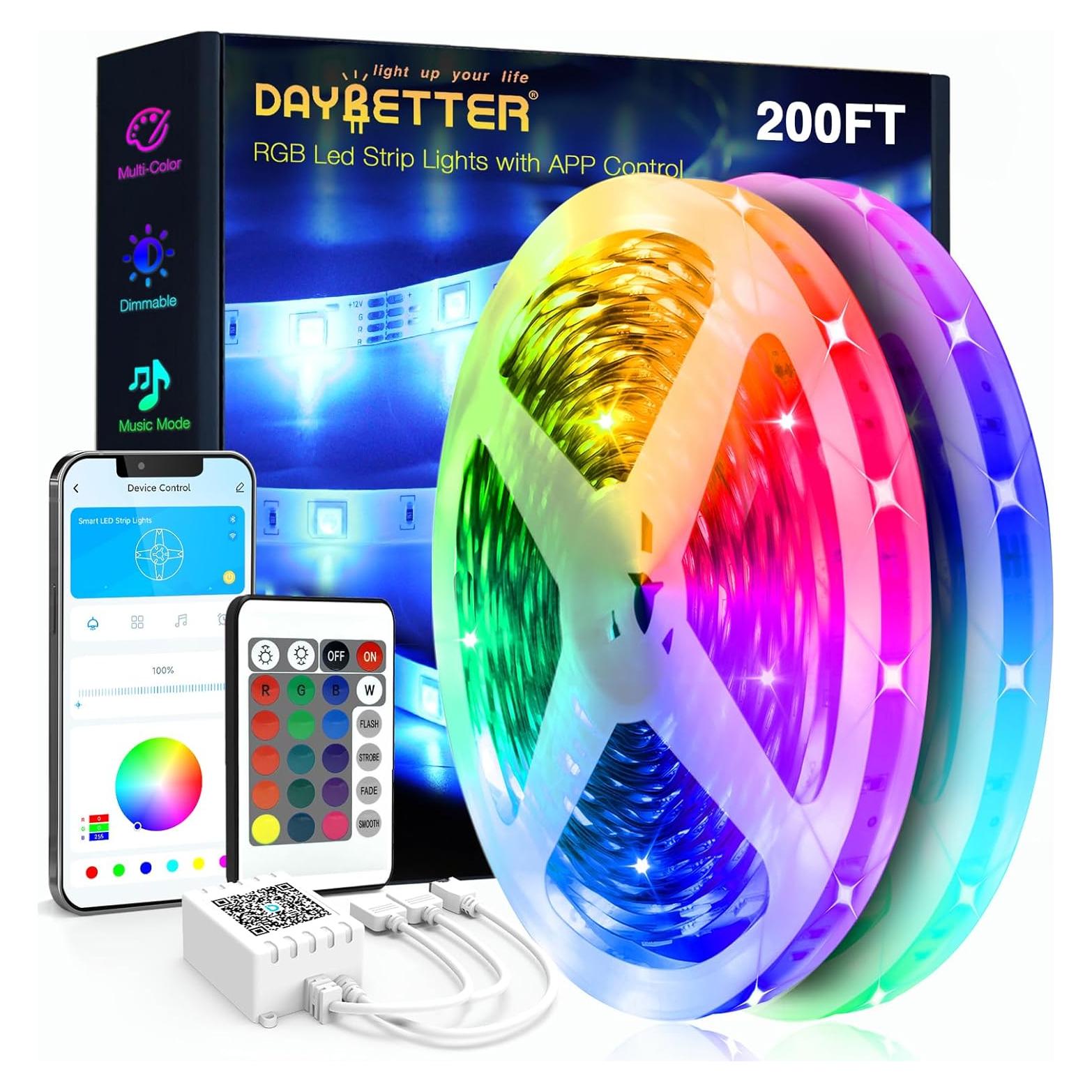 Tiras de Luz LED DAYBETTER 60.96 m Control Remoto RGB