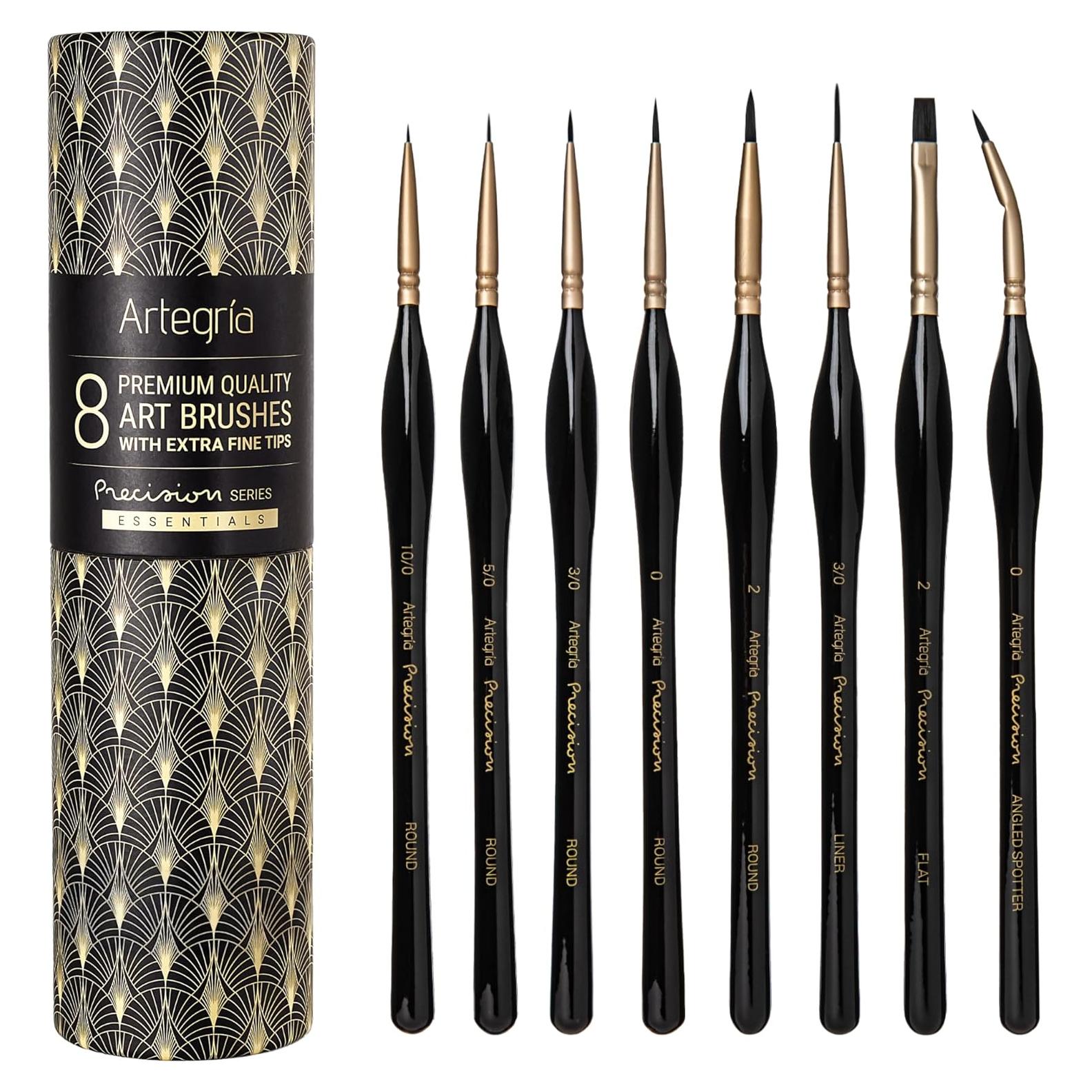 Juego de Pinceles Detallados ARTEGRIA, 8 Piezas Ergonómicas