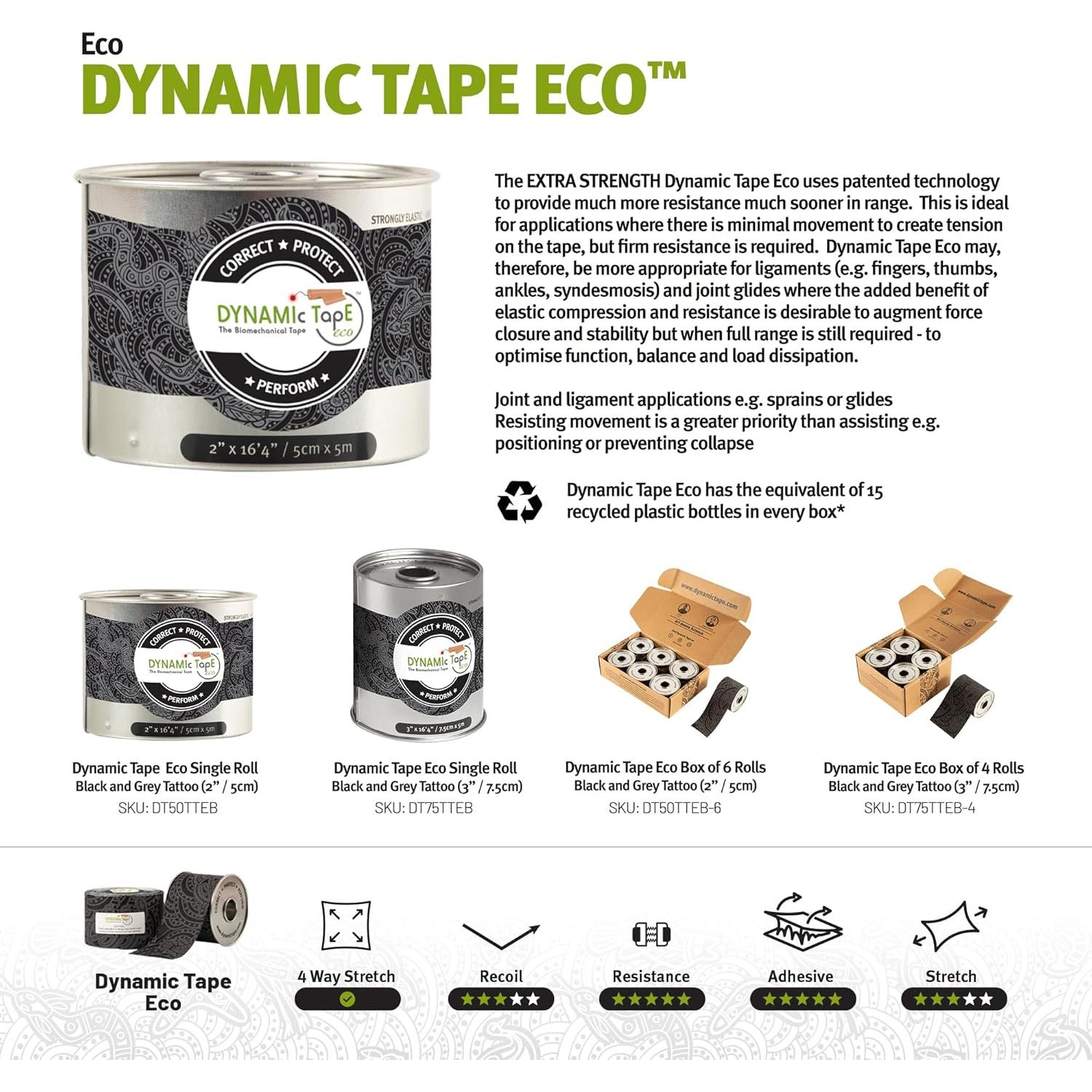 Cinta Dinámica Eco 2 Rollos 5.08cm y 7.62cm Soporte Muscular