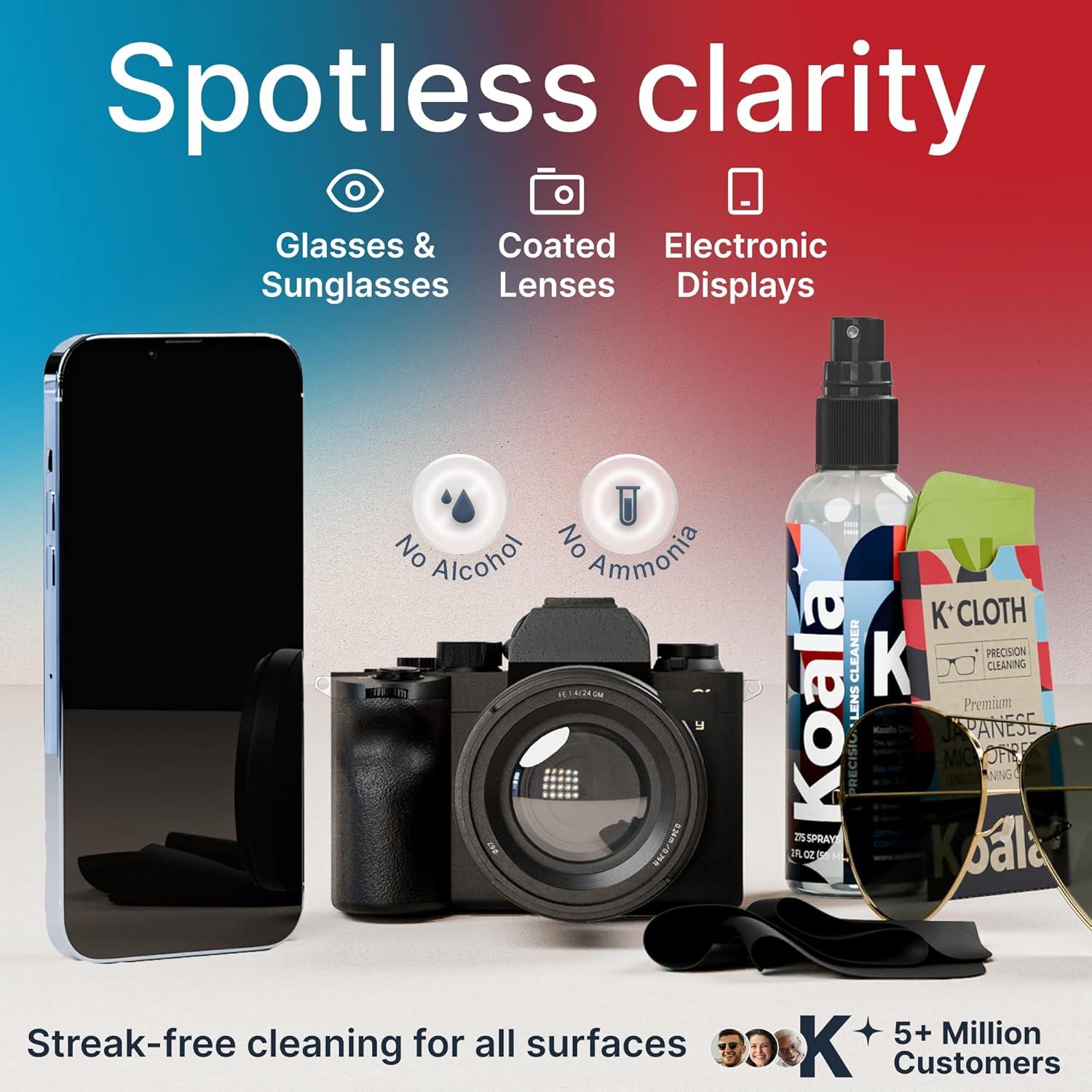 Kit Limpiador de Lentes Koala | 1 Botella 29,57 ml + Paño