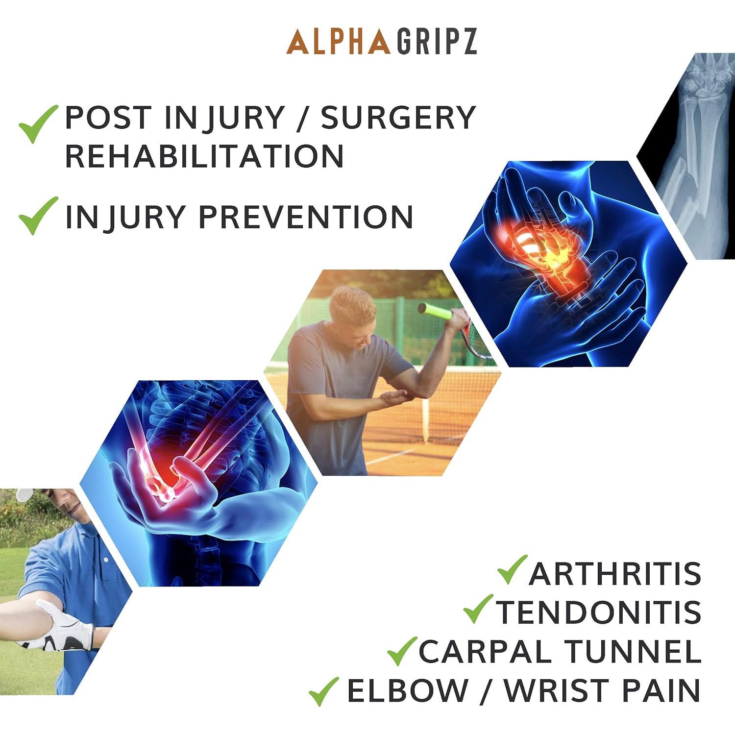 ALPHA GRIPZ™ PT Bundle - Forearm Strengthening Set with Low Resistance Recovery Tool for Grip, Wrist & Elbow Pain Relief (Tendonitis, Carpal Tunnel, Arthritis), Injury Rehabilitation, and Progressive Strength Building