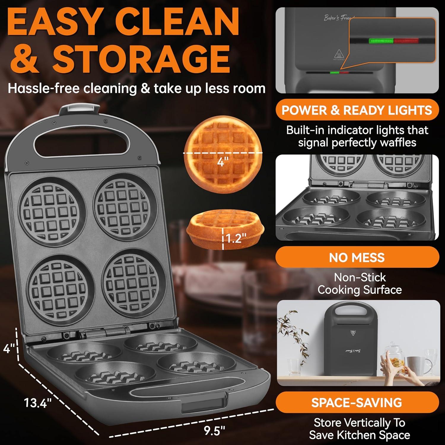 Waffle Maker Amigo del Panqueque 4 Rebanadas Antiadherente