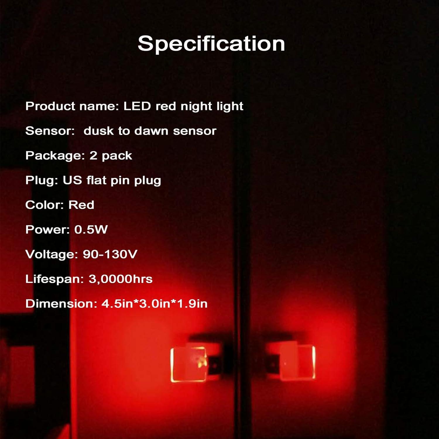 Luz Nocturna Roja Enchufable U4GLORY 0.5W con Sensor