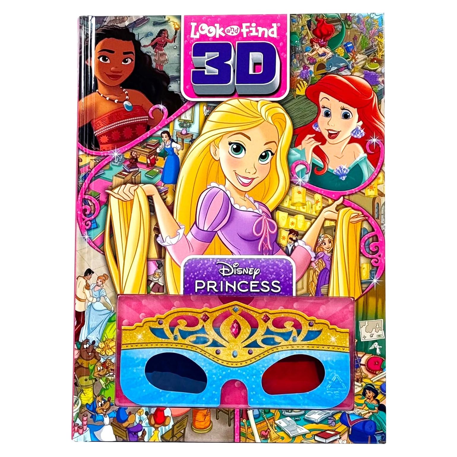Disney Princess, Moana, Airiel, Rapunzel, and More! - 3D Look and Find Activity Book! - Tiara 3D Glasses Included! - PI Kids
