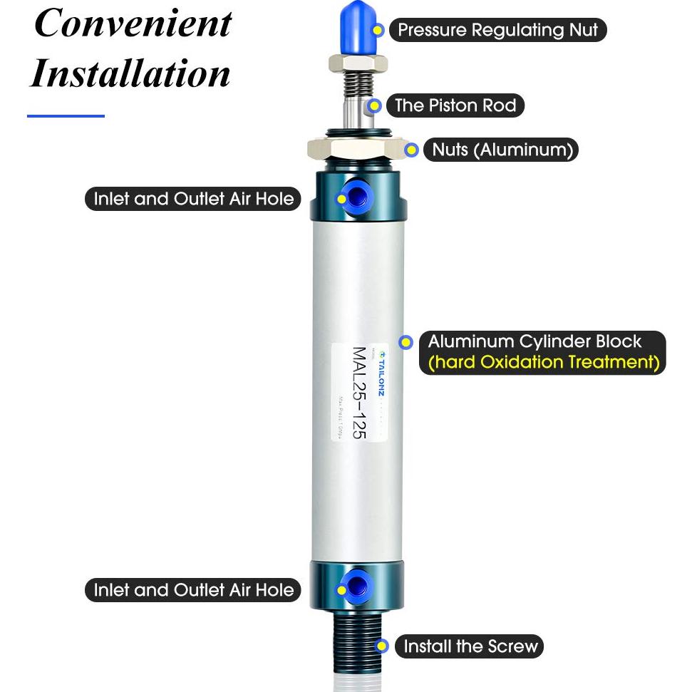 Cilindro de Aire TAILONZ 25mm Diámetro 125mm Carrera Doble