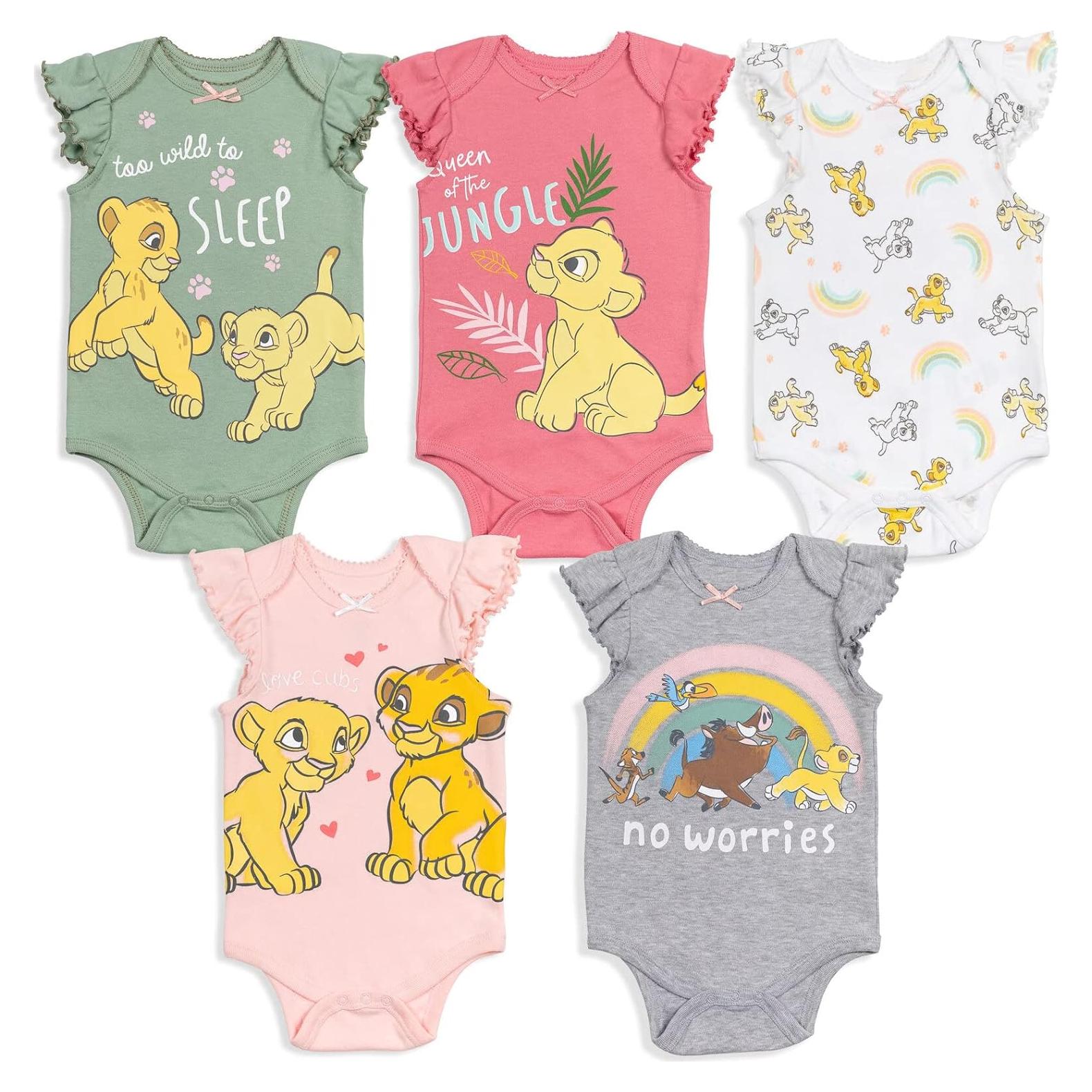 Paquete de 5 Bodies Disney para Bebés Niñas 0-3 Meses