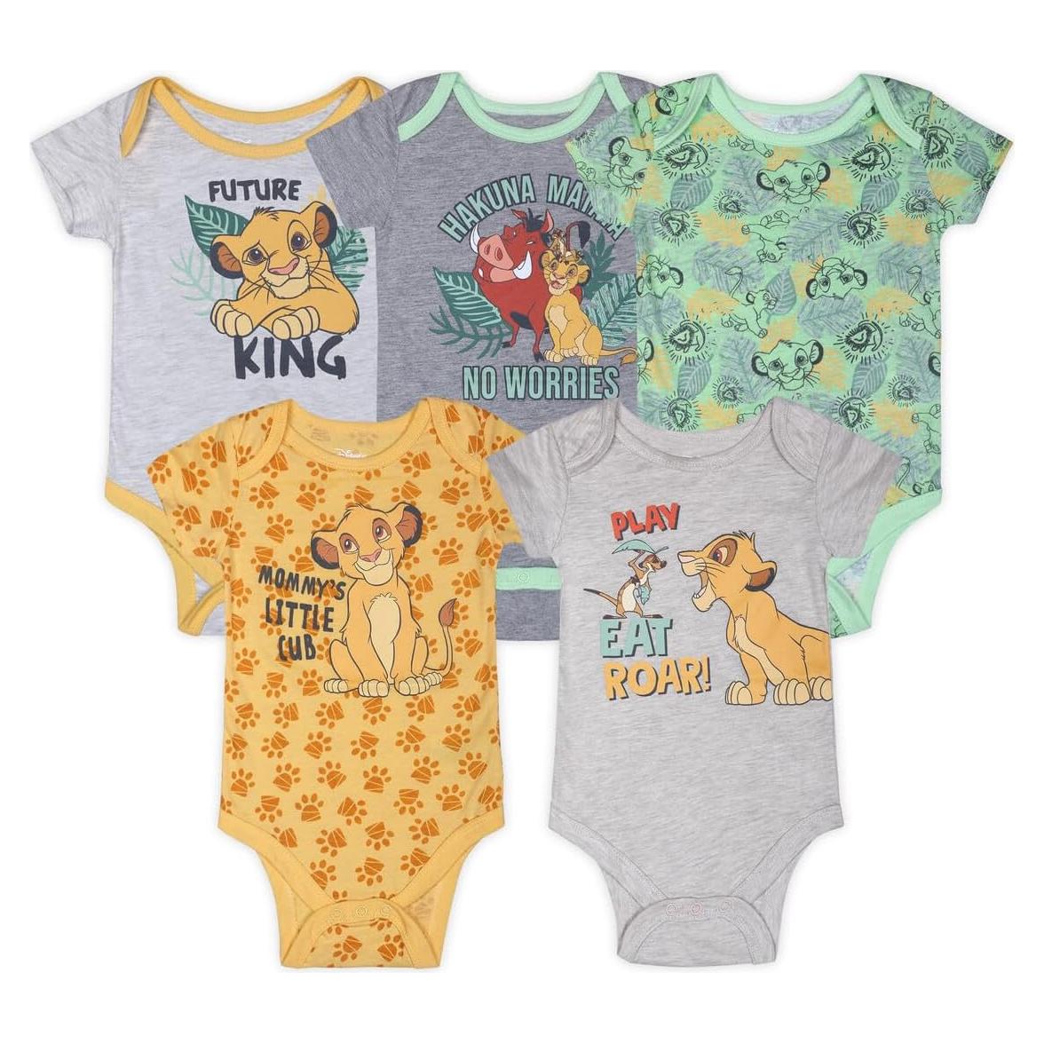 Conjunto 5 Bodies Bebé Disney Mickey, Rey León, Pooh