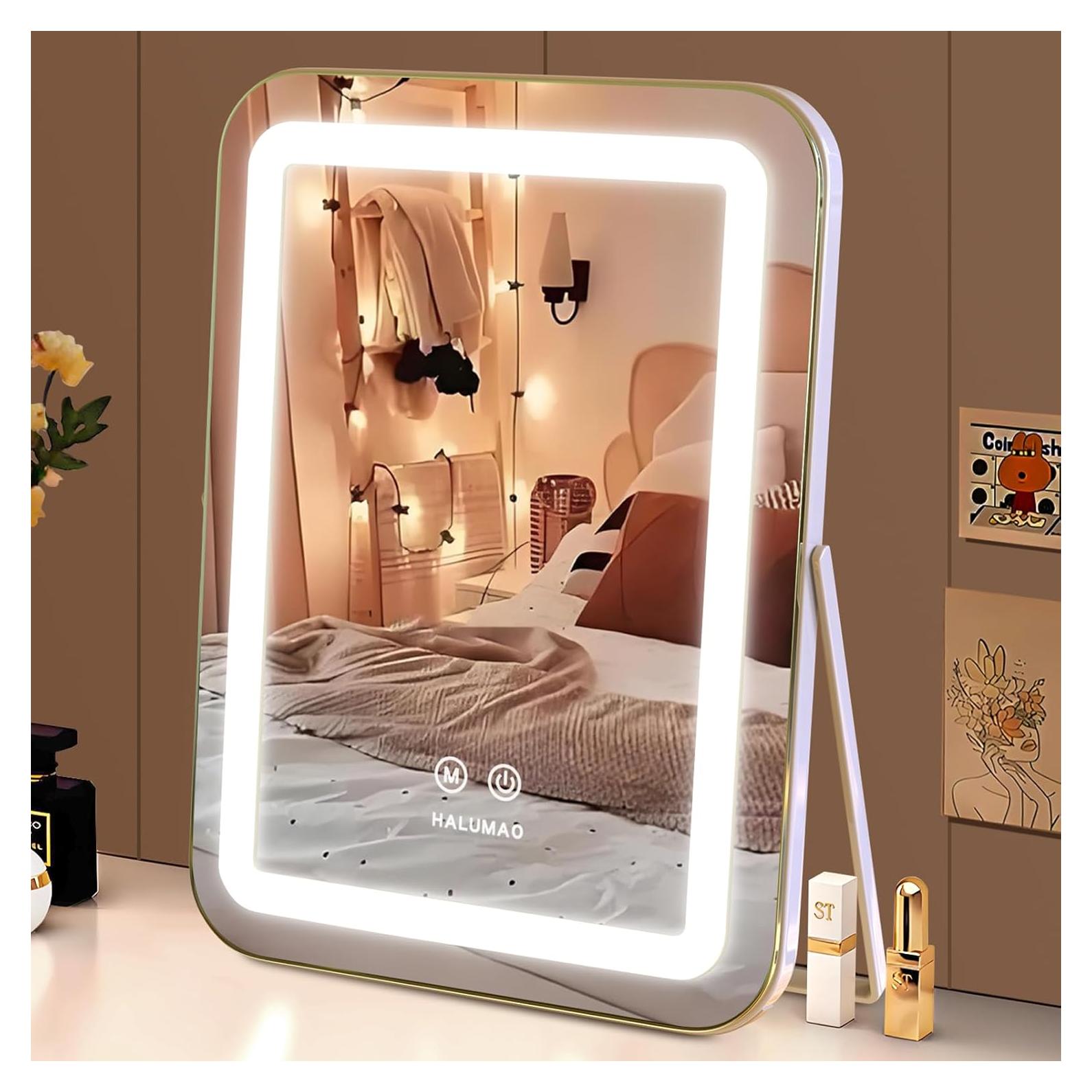 Espejo de tocador iluminado Halumao 35x27 cm 3 luces